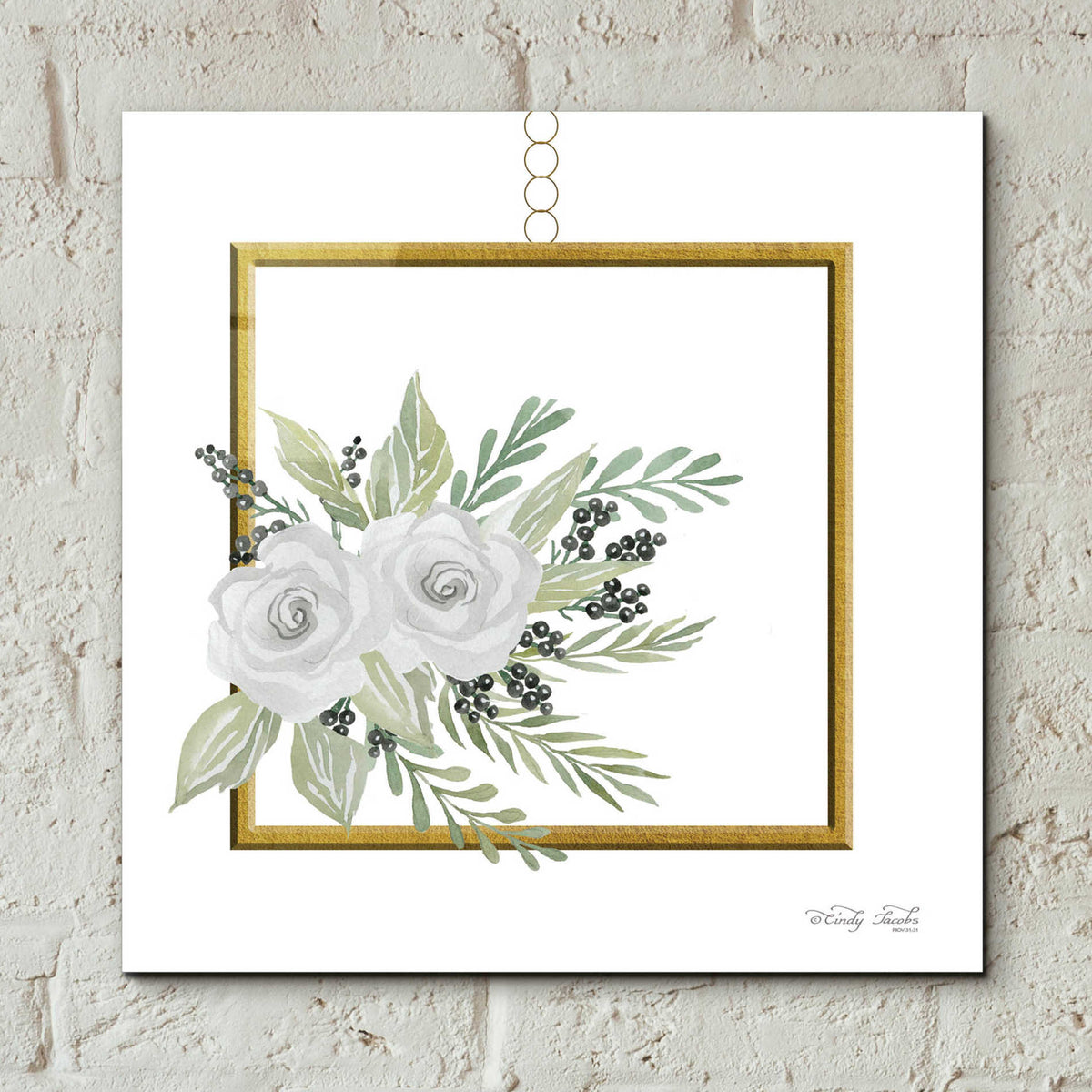 Epic Art 'Geometric Square Muted Floral' by Cindy Jacobs, Acrylic Glass Wall Art,12x12