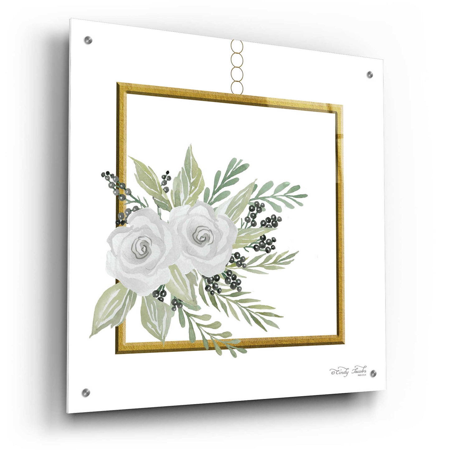 Epic Art 'Geometric Square Muted Floral' by Cindy Jacobs, Acrylic Glass Wall Art,24x24