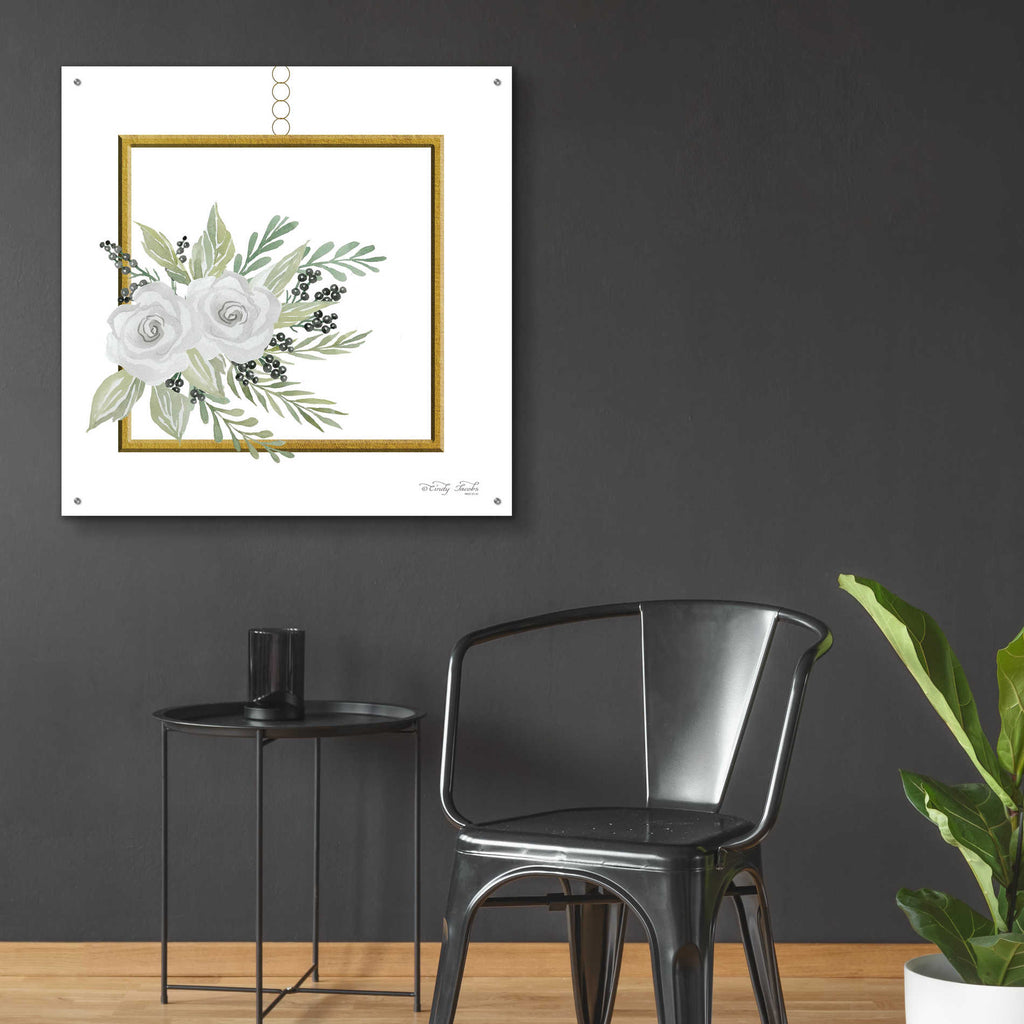 Epic Art 'Geometric Square Muted Floral' by Cindy Jacobs, Acrylic Glass Wall Art,36x36