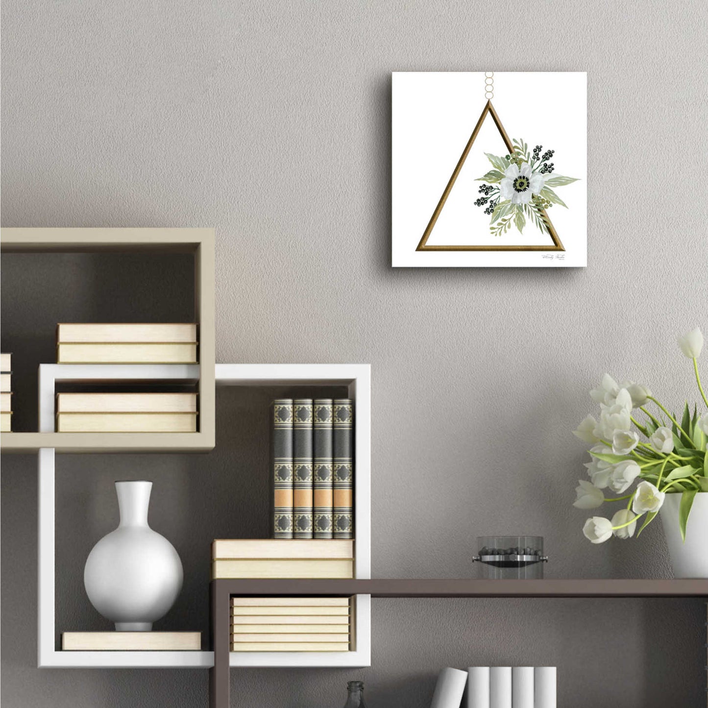 Epic Art 'Geometric Triangle Muted Floral II' by Cindy Jacobs, Acrylic Glass Wall Art,12x12
