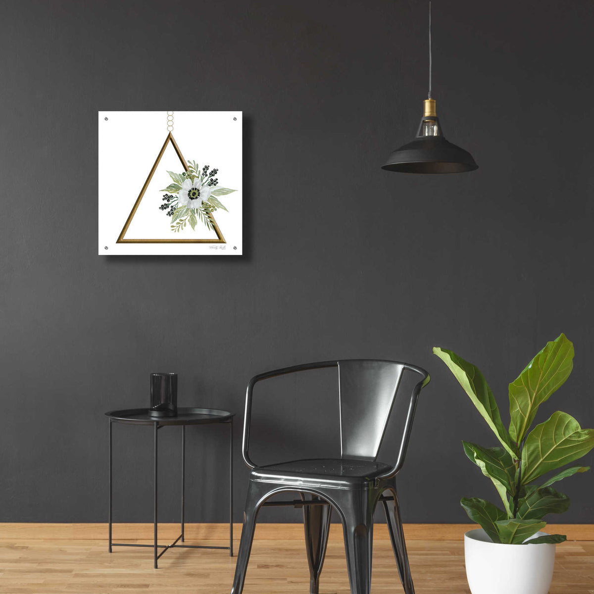 Epic Art 'Geometric Triangle Muted Floral II' by Cindy Jacobs, Acrylic Glass Wall Art,24x24