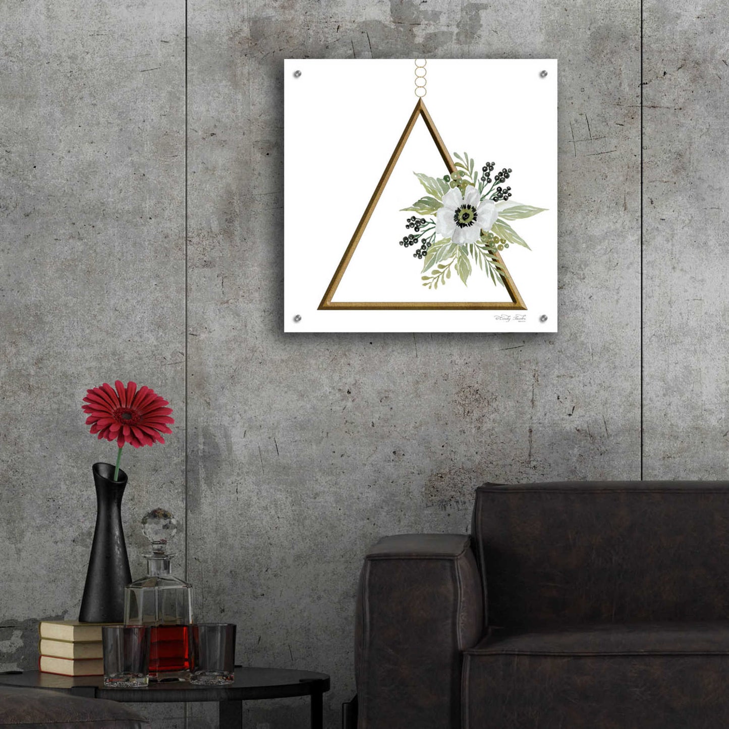 Epic Art 'Geometric Triangle Muted Floral II' by Cindy Jacobs, Acrylic Glass Wall Art,24x24