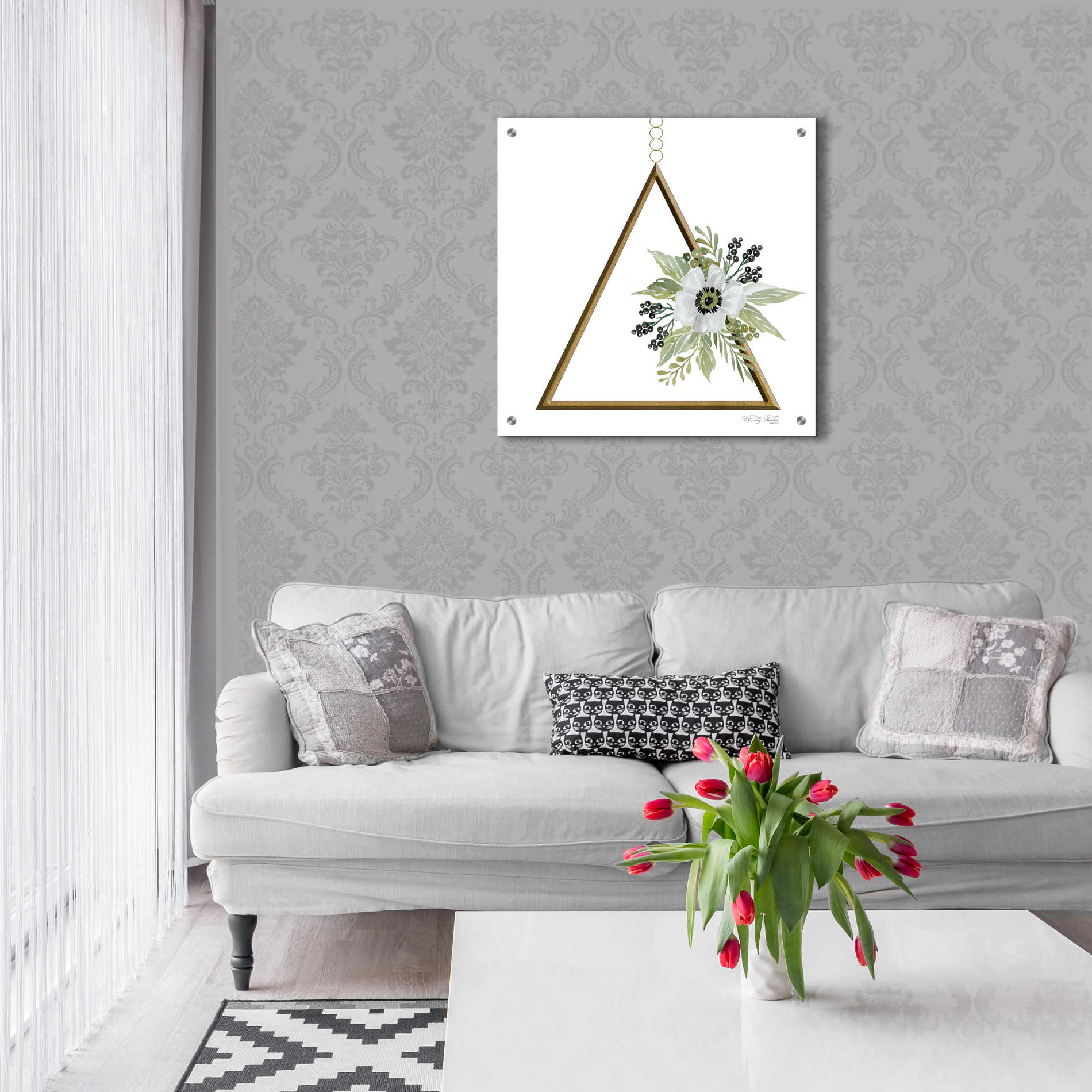 Epic Art 'Geometric Triangle Muted Floral II' by Cindy Jacobs, Acrylic Glass Wall Art,24x24