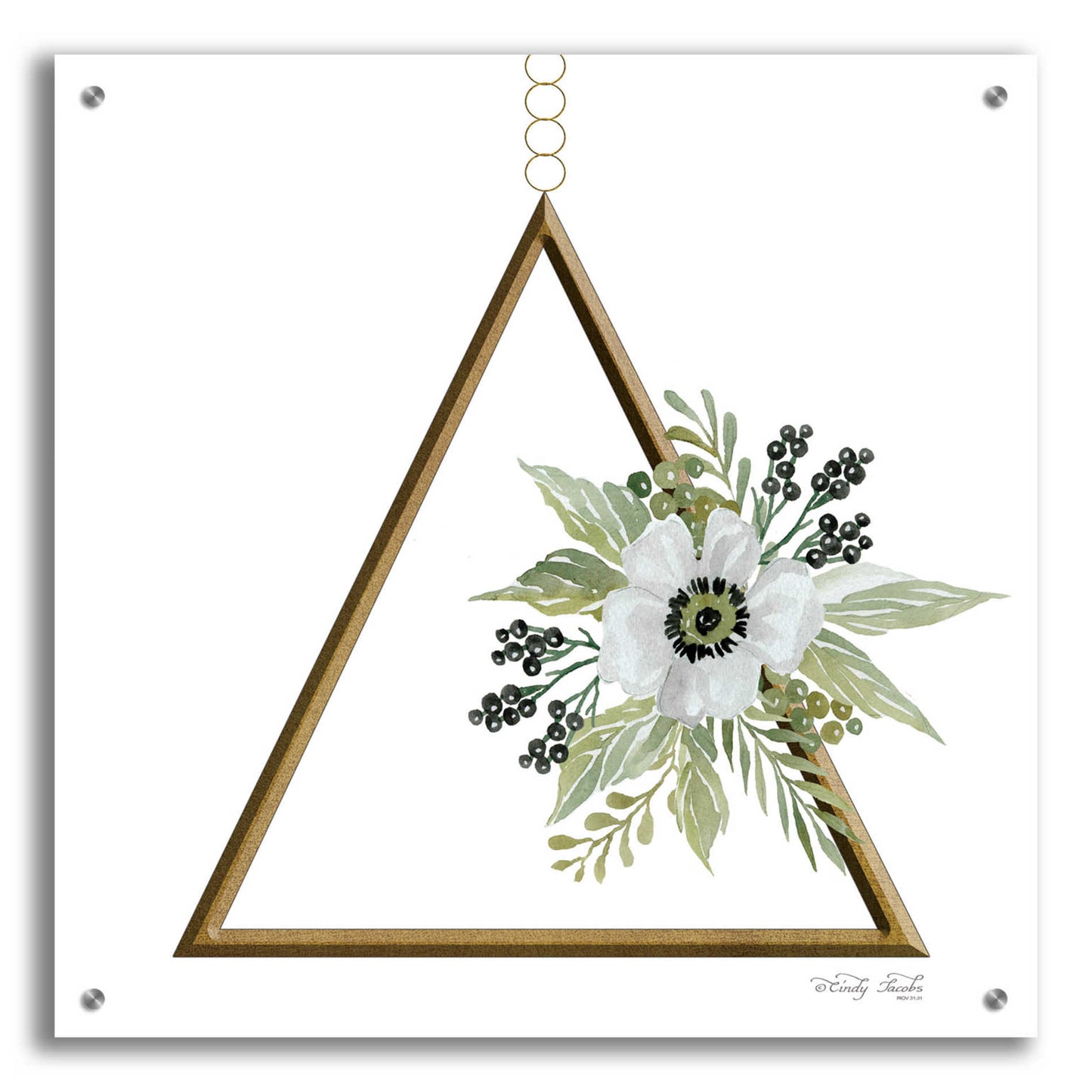 Epic Art 'Geometric Triangle Muted Floral II' by Cindy Jacobs, Acrylic Glass Wall Art,24x24