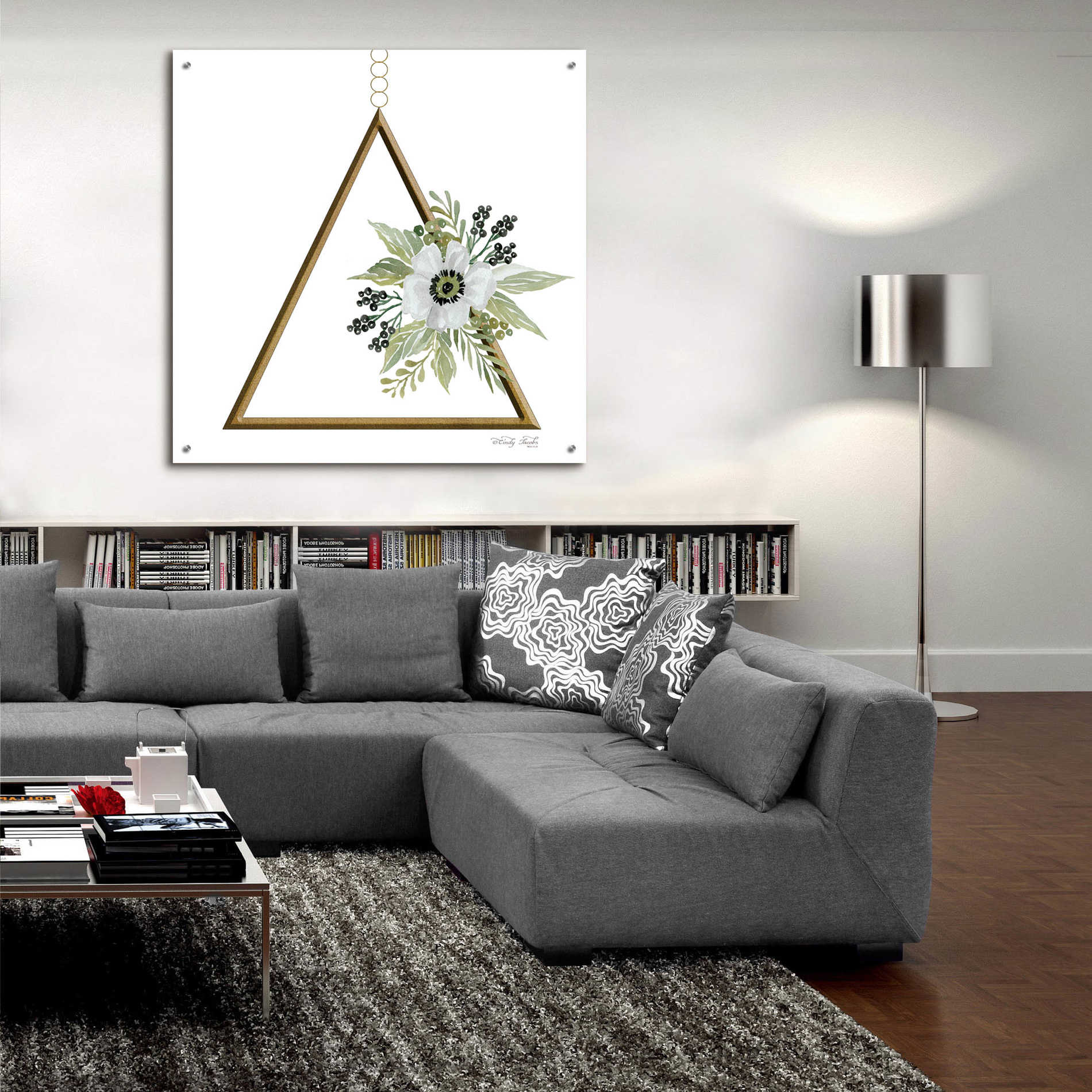 Epic Art 'Geometric Triangle Muted Floral II' by Cindy Jacobs, Acrylic Glass Wall Art,36x36