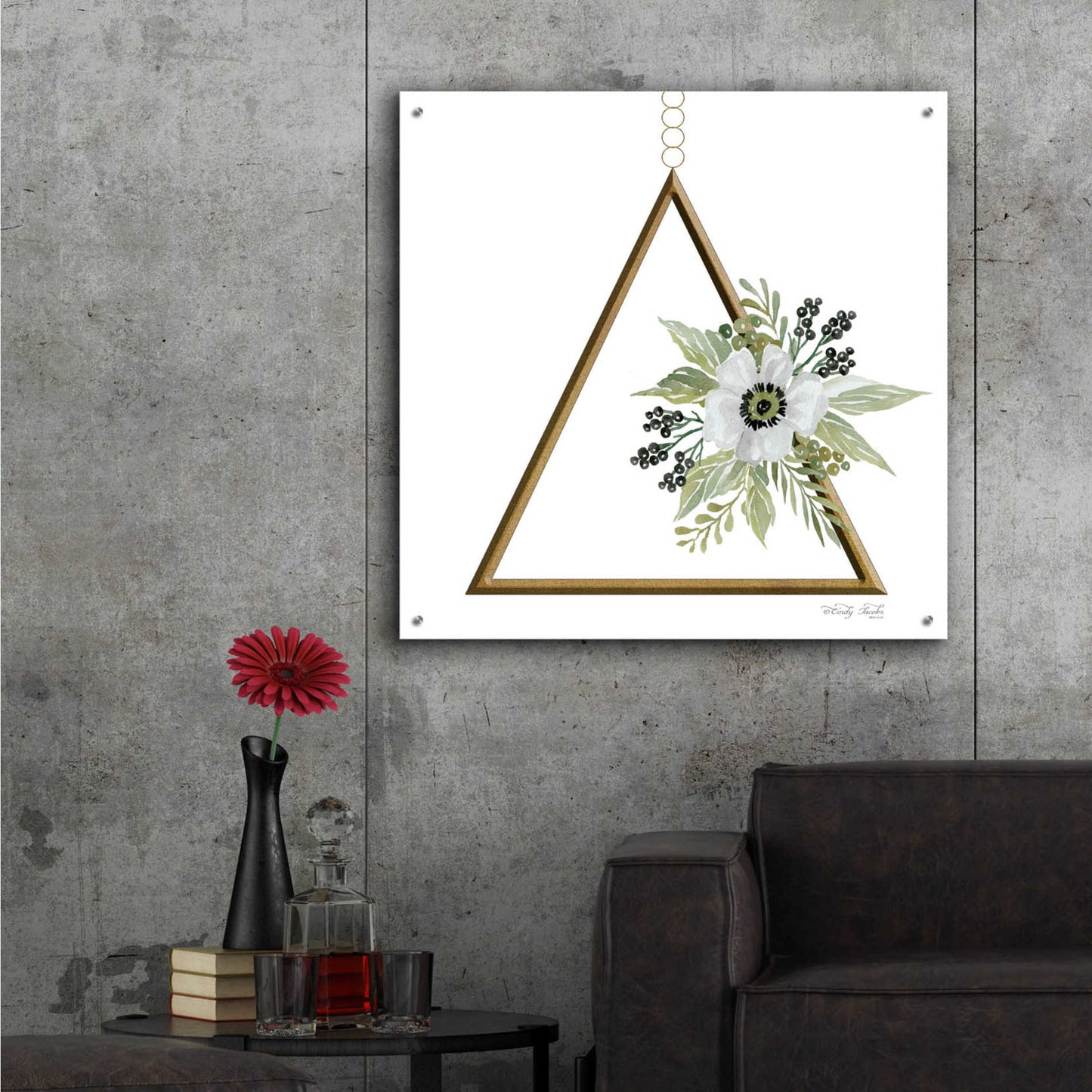 Epic Art 'Geometric Triangle Muted Floral II' by Cindy Jacobs, Acrylic Glass Wall Art,36x36