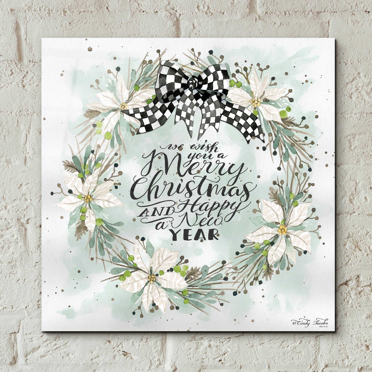 Epic Art 'We Wish You a Merry Christmas' by Cindy Jacobs, Acrylic Glass Wall Art,12x12