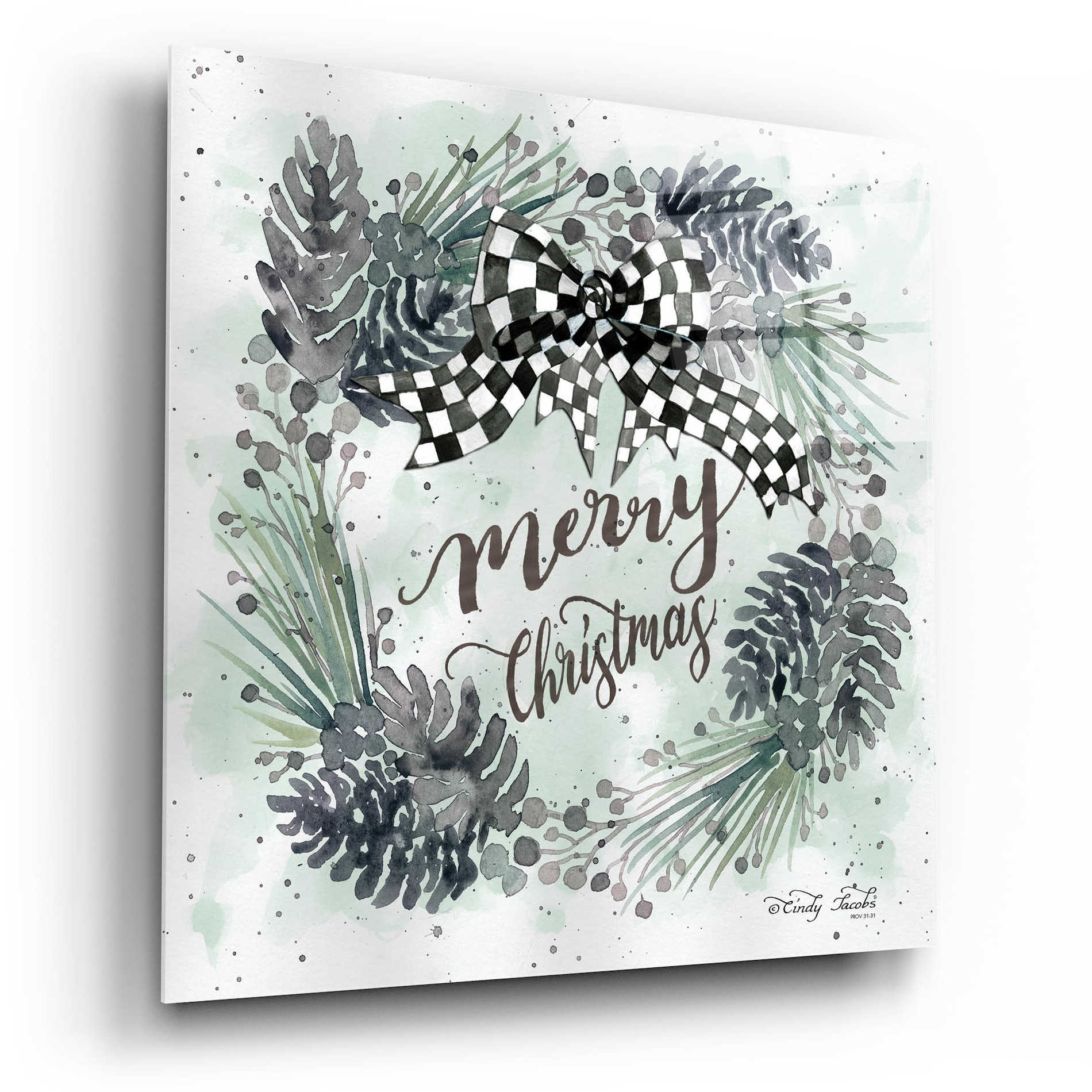 Epic Art 'Merry Christmas Wreath II' by Cindy Jacobs, Acrylic Glass Wall Art,12x12