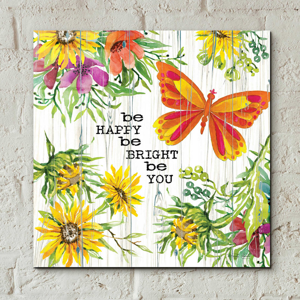 Epic Art 'Be Happy' by Cindy Jacobs, Acrylic Glass Wall Art,12x12