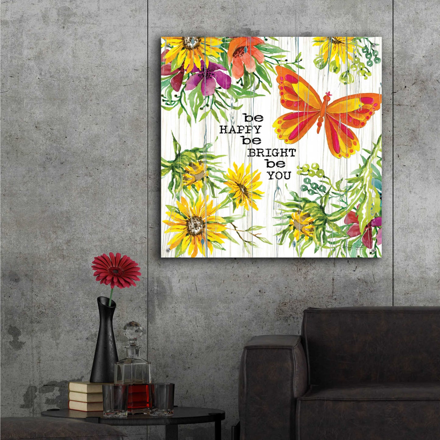 Epic Art 'Be Happy' by Cindy Jacobs, Acrylic Glass Wall Art,36x36