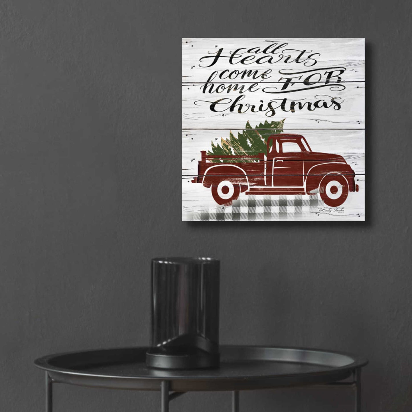 Epic Art 'All Hearts Red Truck' by Cindy Jacobs, Acrylic Glass Wall Art,12x12