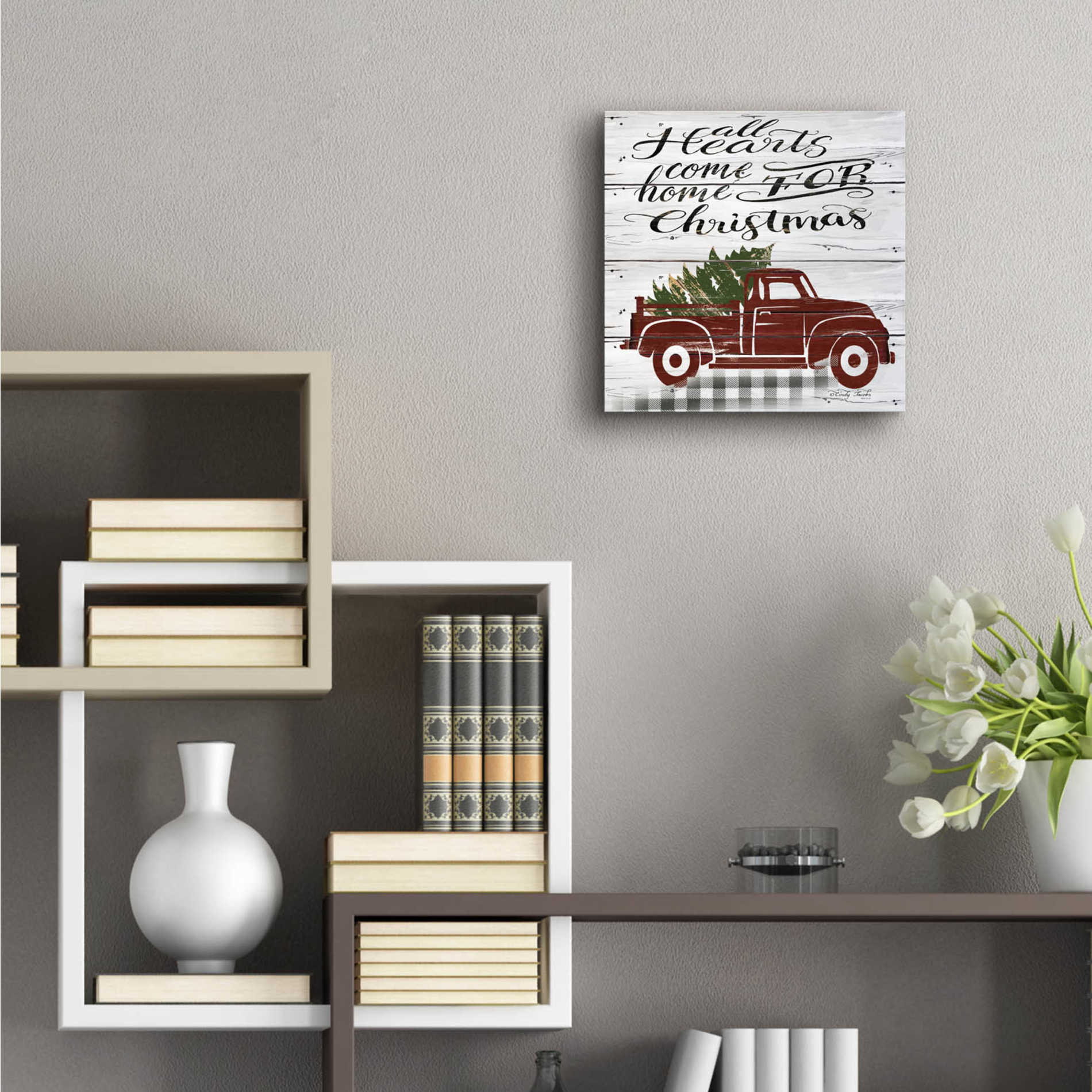 Epic Art 'All Hearts Red Truck' by Cindy Jacobs, Acrylic Glass Wall Art,12x12