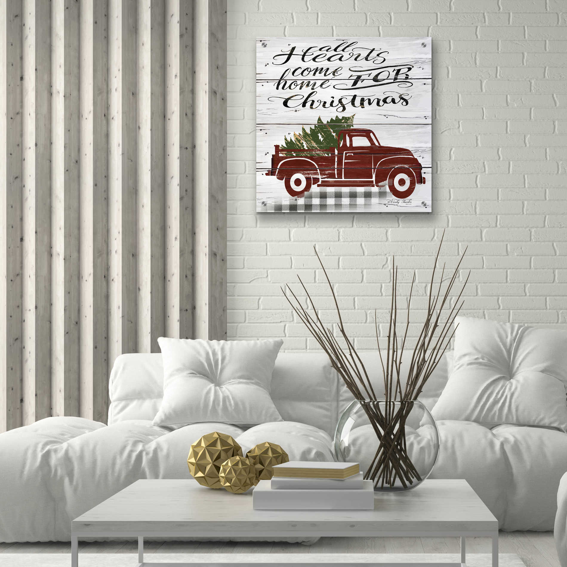 Epic Art 'All Hearts Red Truck' by Cindy Jacobs, Acrylic Glass Wall Art,24x24