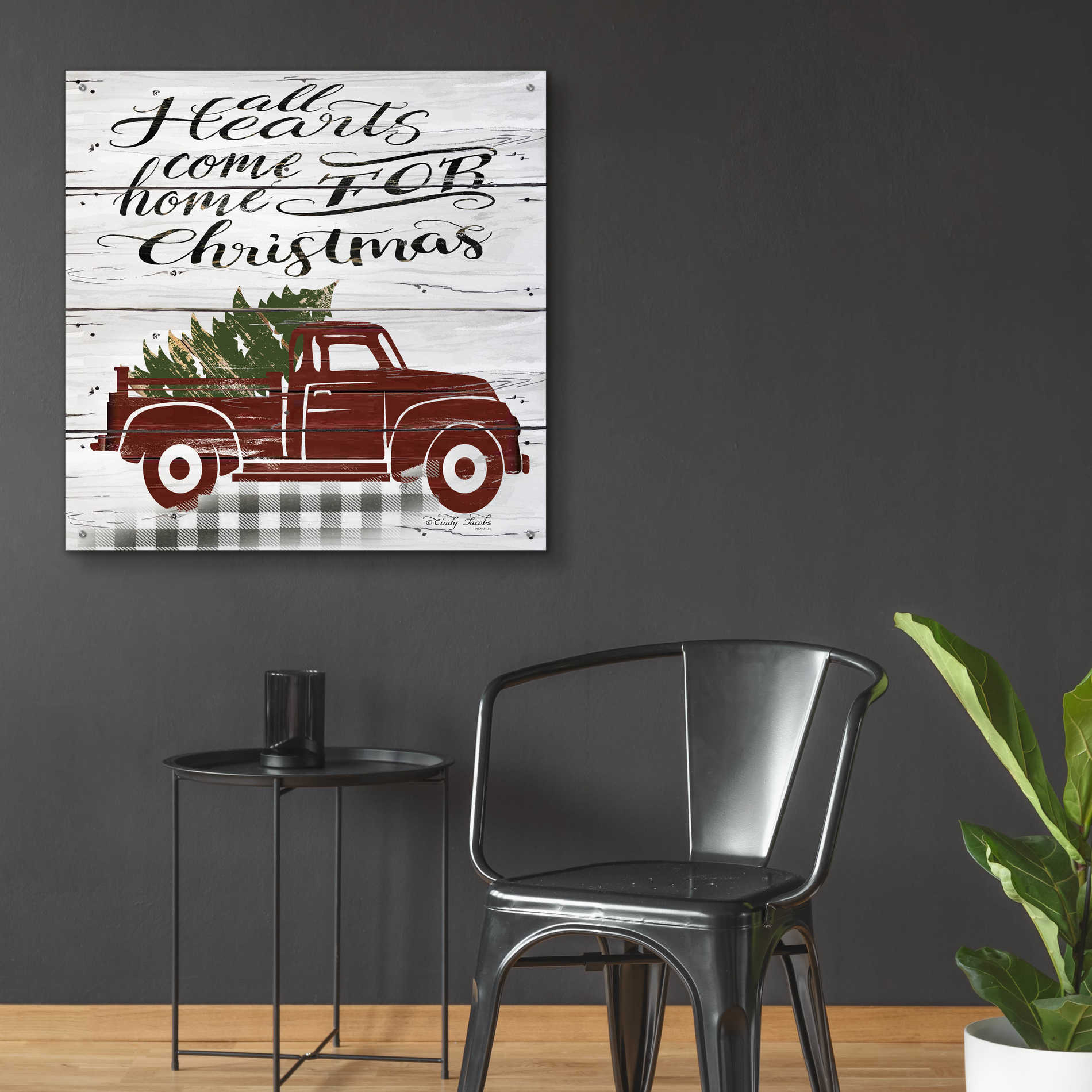 Epic Art 'All Hearts Red Truck' by Cindy Jacobs, Acrylic Glass Wall Art,36x36