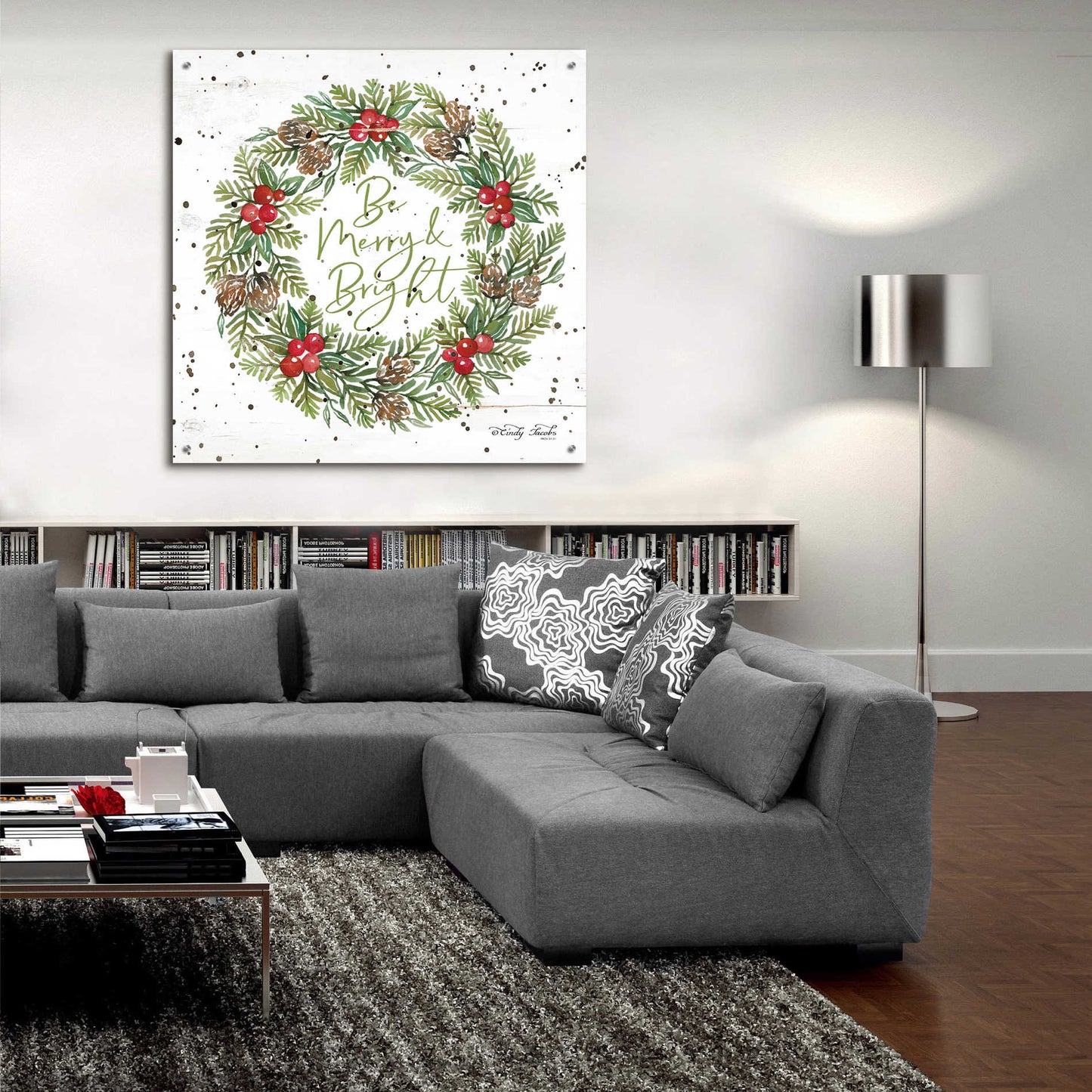 Epic Art 'Be Merry & Bright Wreath' by Cindy Jacobs, Acrylic Glass Wall Art,36x36