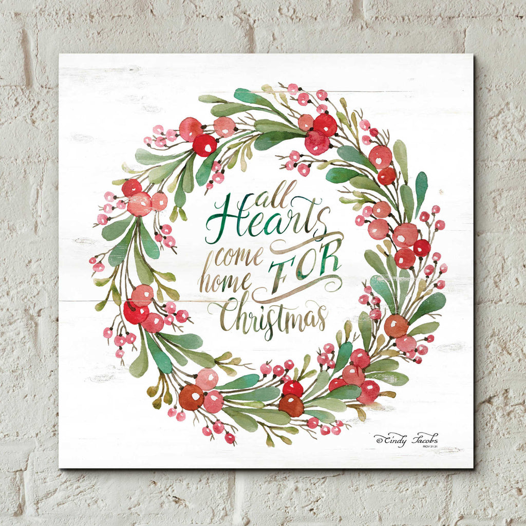 Epic Art 'All Hearts Come Home for Christmas Berry Wreath' by Cindy Jacobs, Acrylic Glass Wall Art,12x12