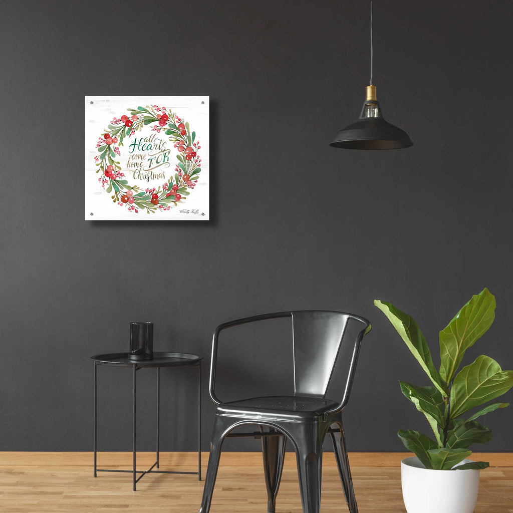 Epic Art 'All Hearts Come Home for Christmas Berry Wreath' by Cindy Jacobs, Acrylic Glass Wall Art,24x24