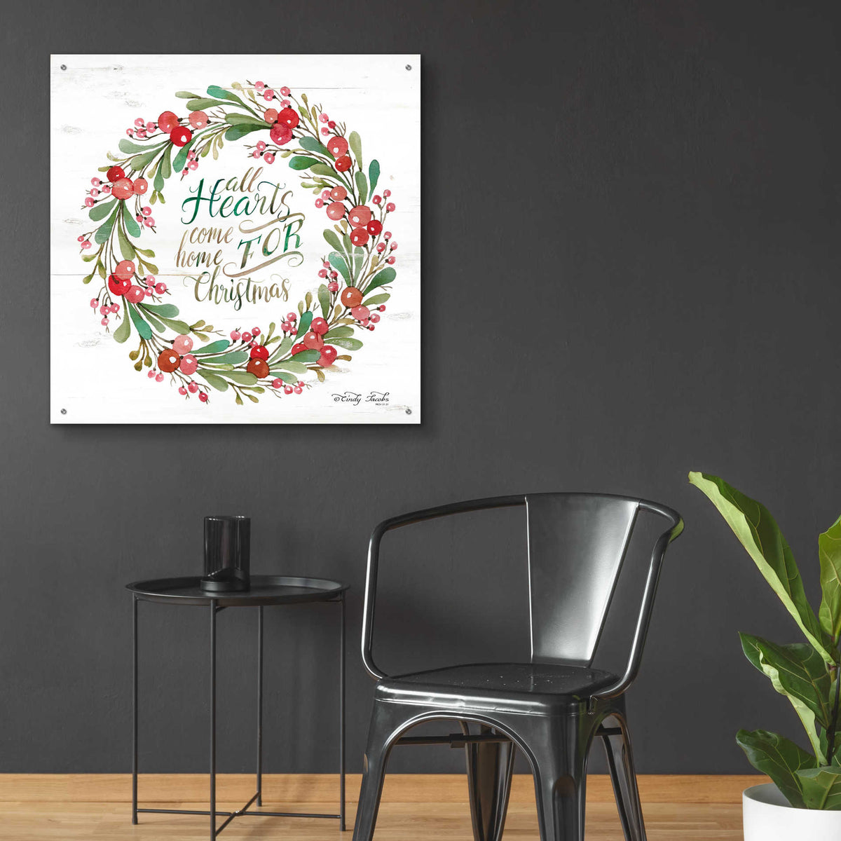 Epic Art 'All Hearts Come Home for Christmas Berry Wreath' by Cindy Jacobs, Acrylic Glass Wall Art,36x36
