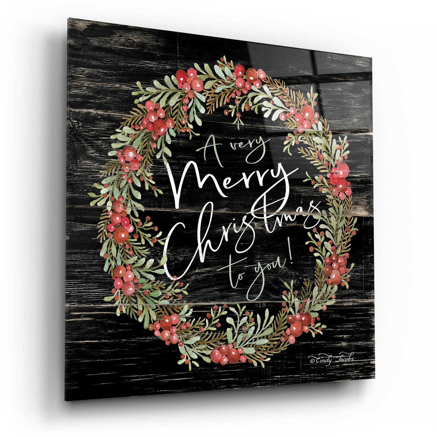 Epic Art 'A Very Merry Christmas Wreath' by Cindy Jacobs, Acrylic Glass Wall Art,12x12