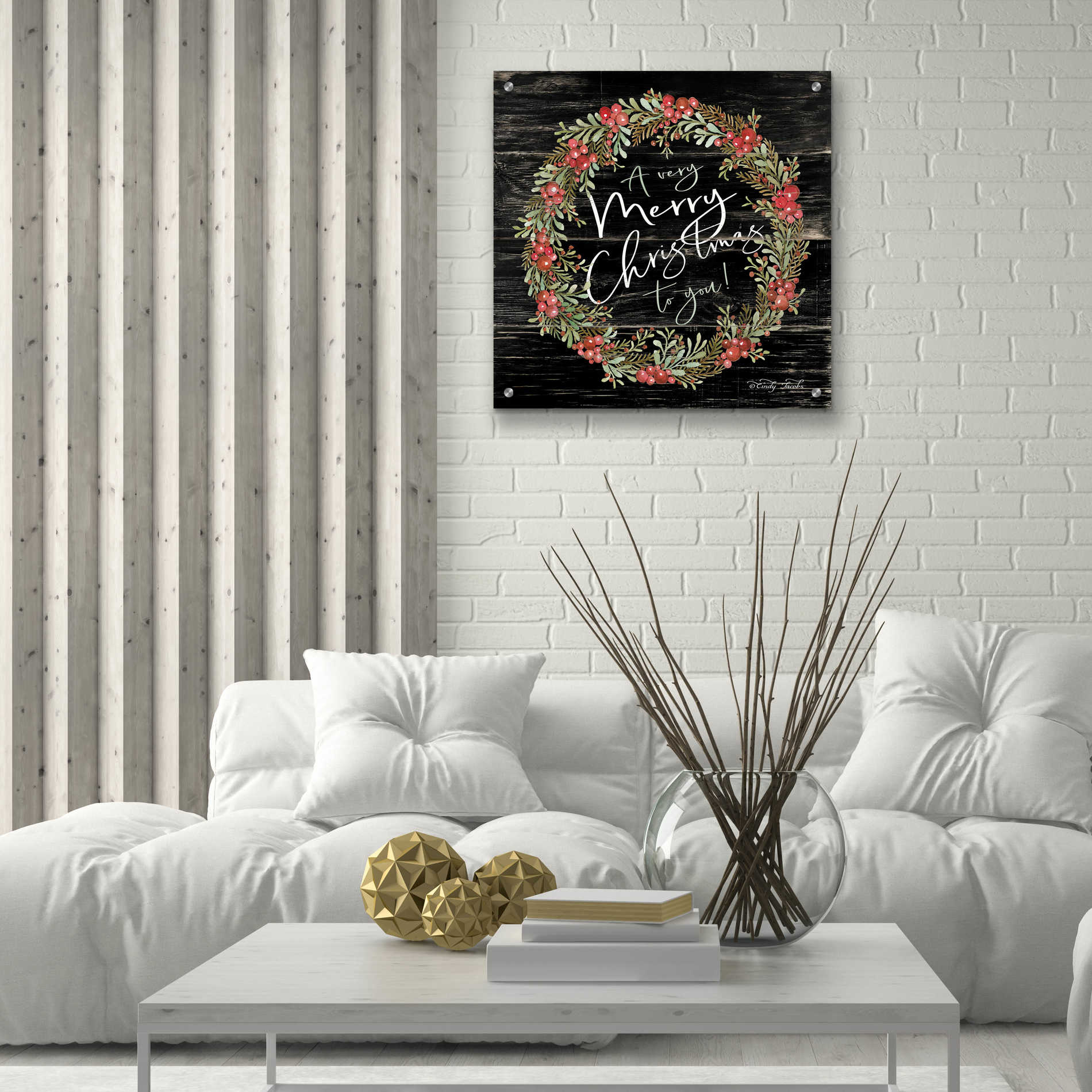 Epic Art 'A Very Merry Christmas Wreath' by Cindy Jacobs, Acrylic Glass Wall Art,24x24