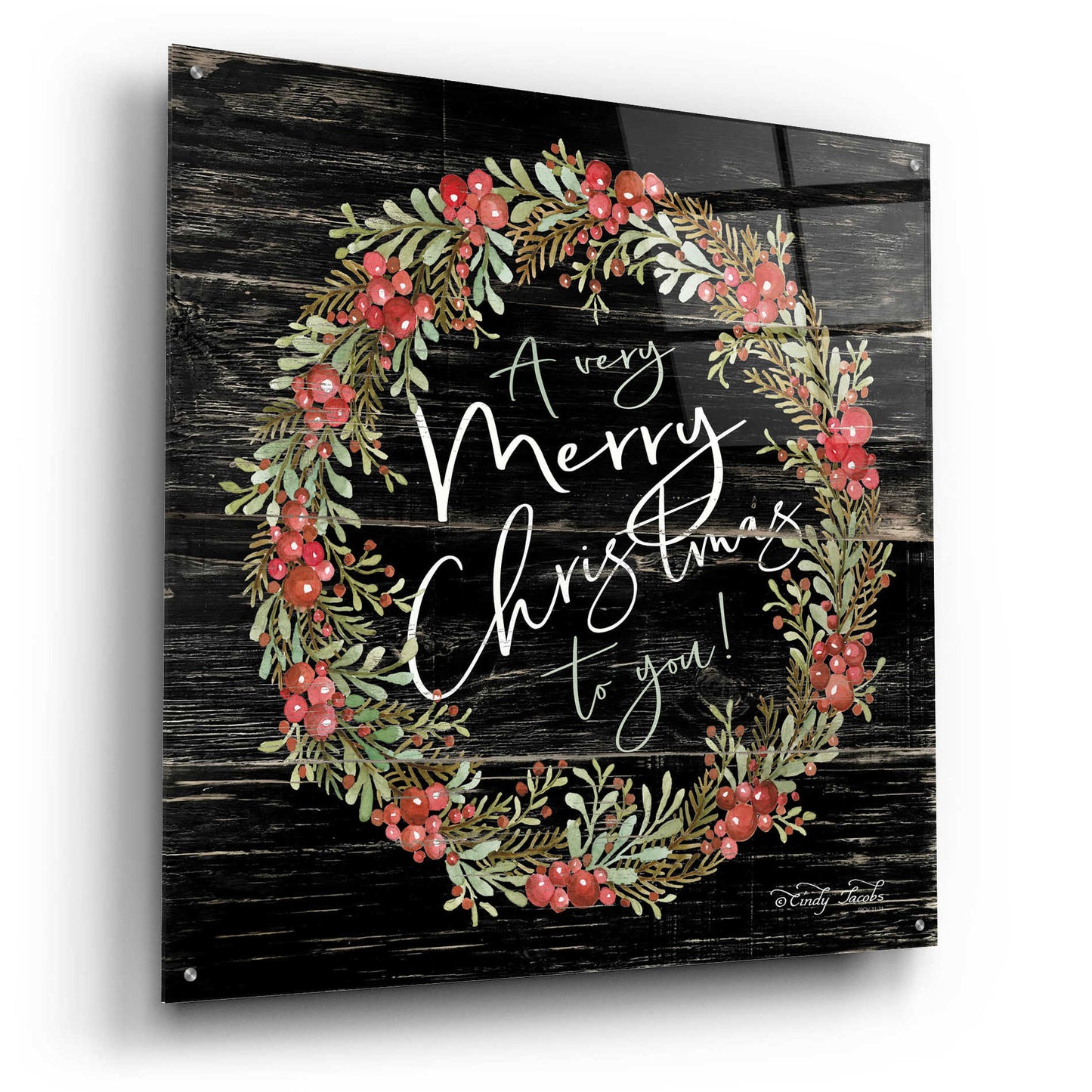 Epic Art 'A Very Merry Christmas Wreath' by Cindy Jacobs, Acrylic Glass Wall Art,36x36