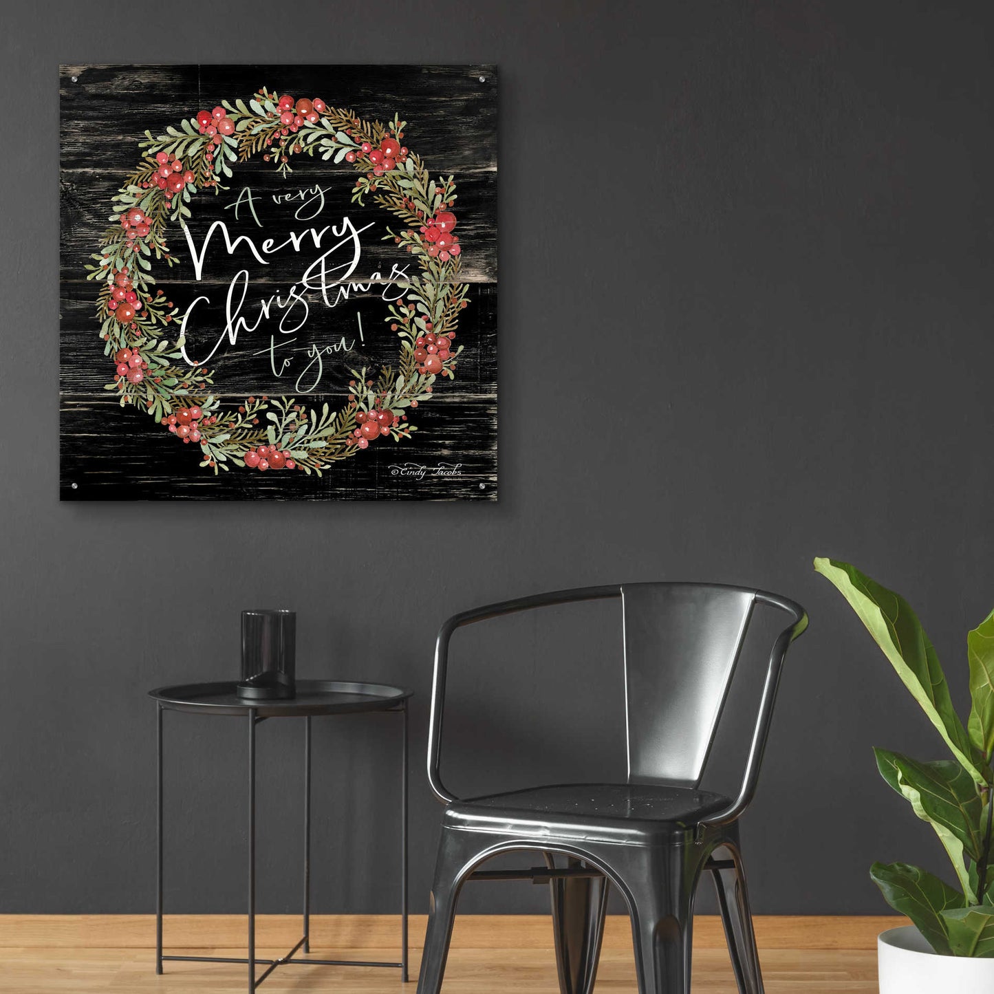 Epic Art 'A Very Merry Christmas Wreath' by Cindy Jacobs, Acrylic Glass Wall Art,36x36