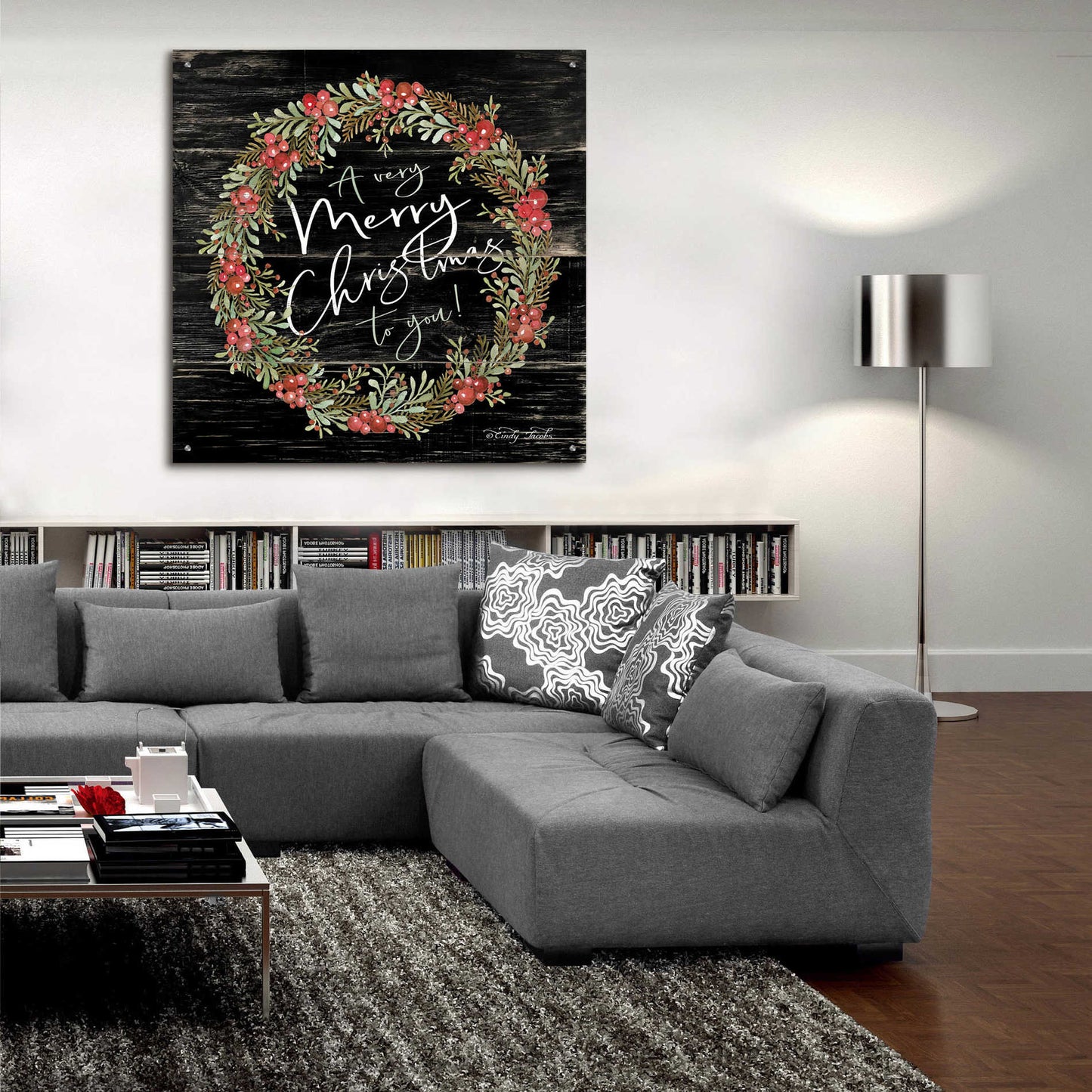 Epic Art 'A Very Merry Christmas Wreath' by Cindy Jacobs, Acrylic Glass Wall Art,36x36