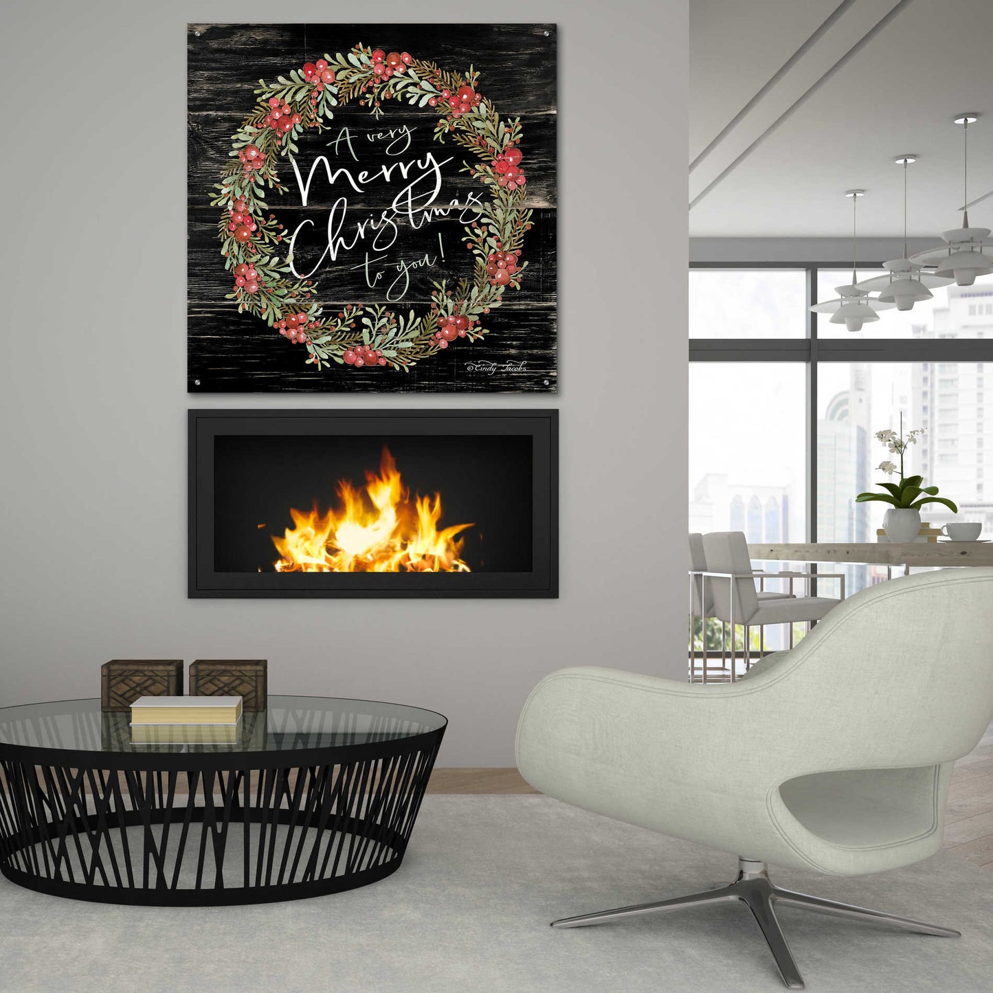 Epic Art 'A Very Merry Christmas Wreath' by Cindy Jacobs, Acrylic Glass Wall Art,36x36