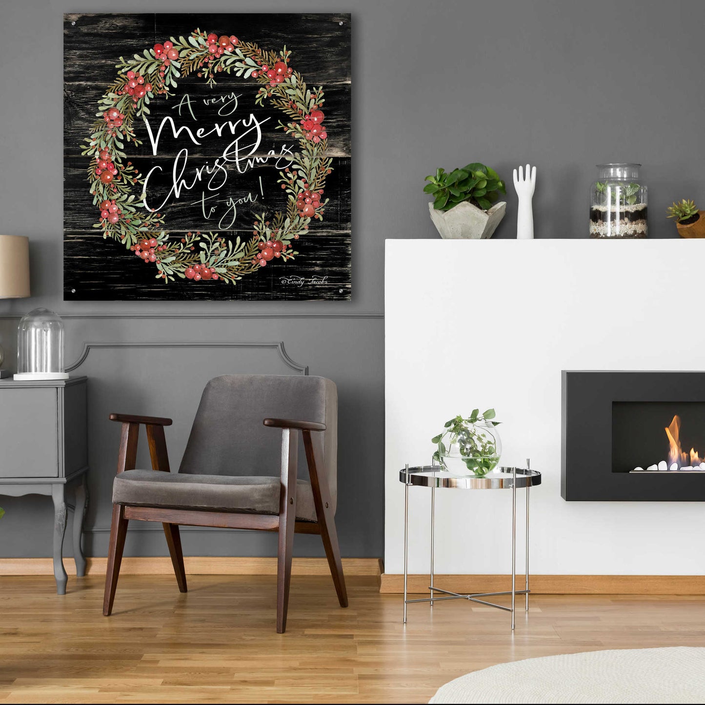 Epic Art 'A Very Merry Christmas Wreath' by Cindy Jacobs, Acrylic Glass Wall Art,36x36