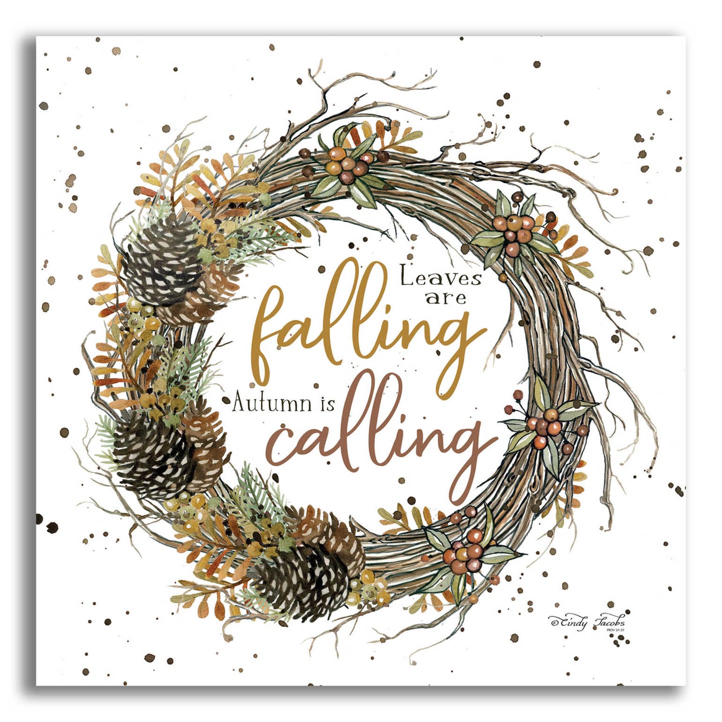 Epic Art 'Autumn in Calling Wreath' by Cindy Jacobs, Acrylic Glass Wall Art,12x12