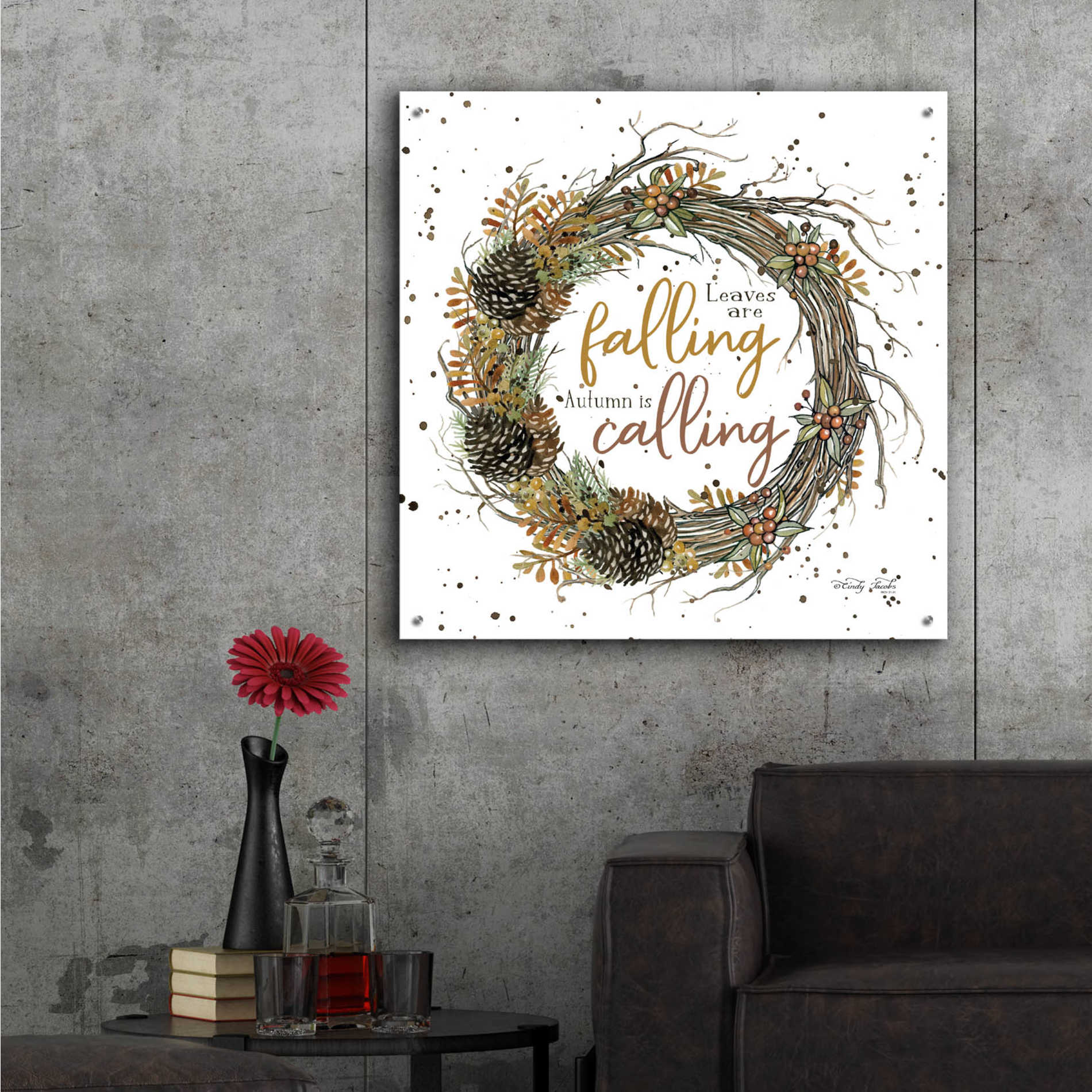 Epic Art 'Autumn in Calling Wreath' by Cindy Jacobs, Acrylic Glass Wall Art,36x36