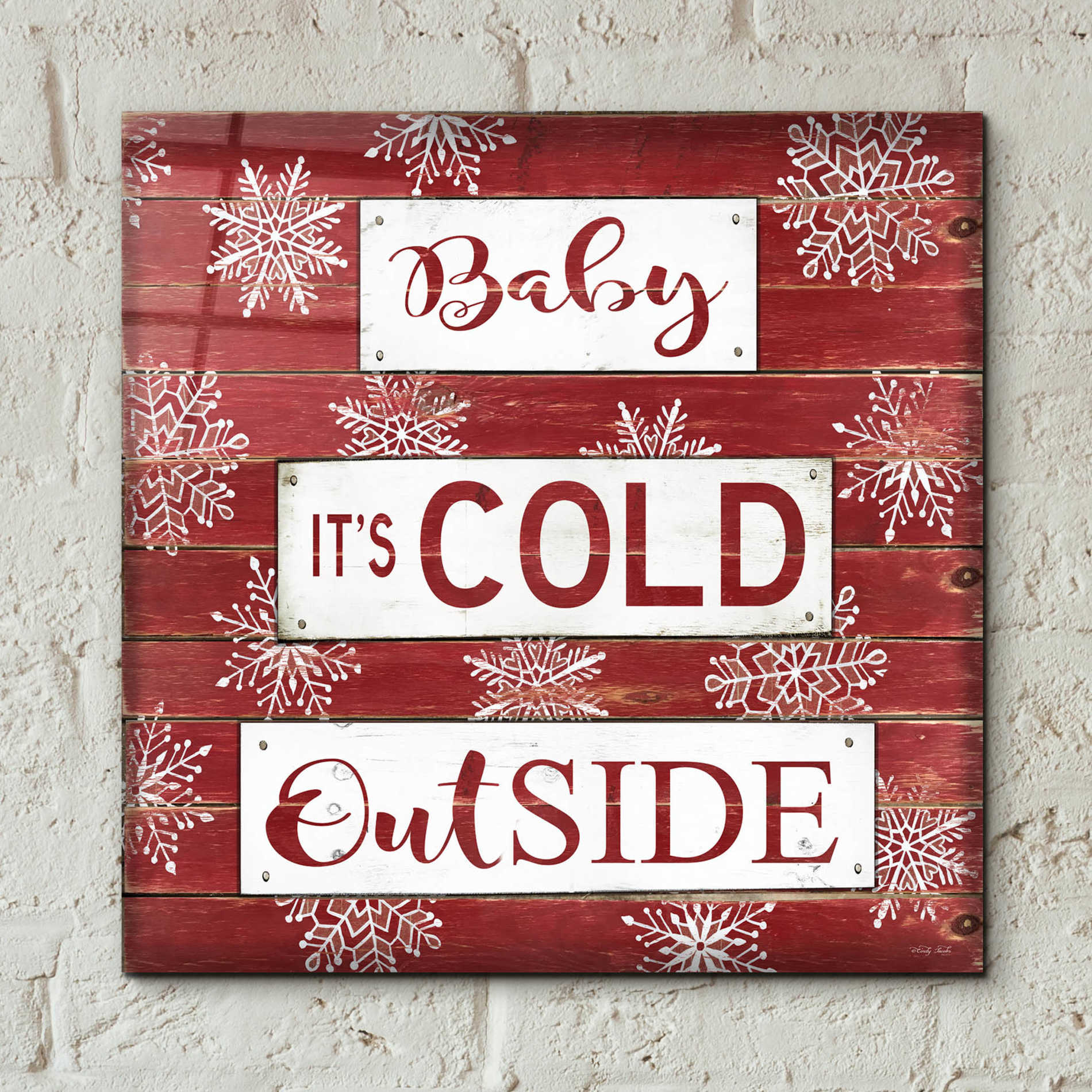 Epic Art 'Baby It's Cold Outside Red' by Cindy Jacobs, Acrylic Glass Wall Art,12x12