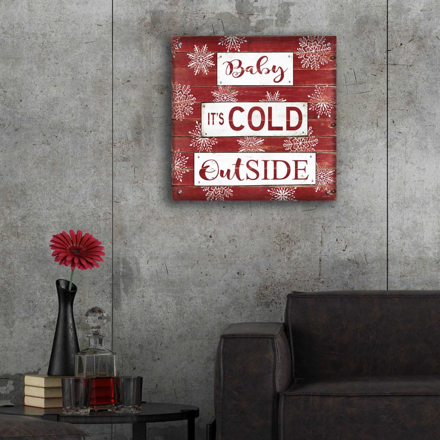 Epic Art 'Baby It's Cold Outside Red' by Cindy Jacobs, Acrylic Glass Wall Art,24x24