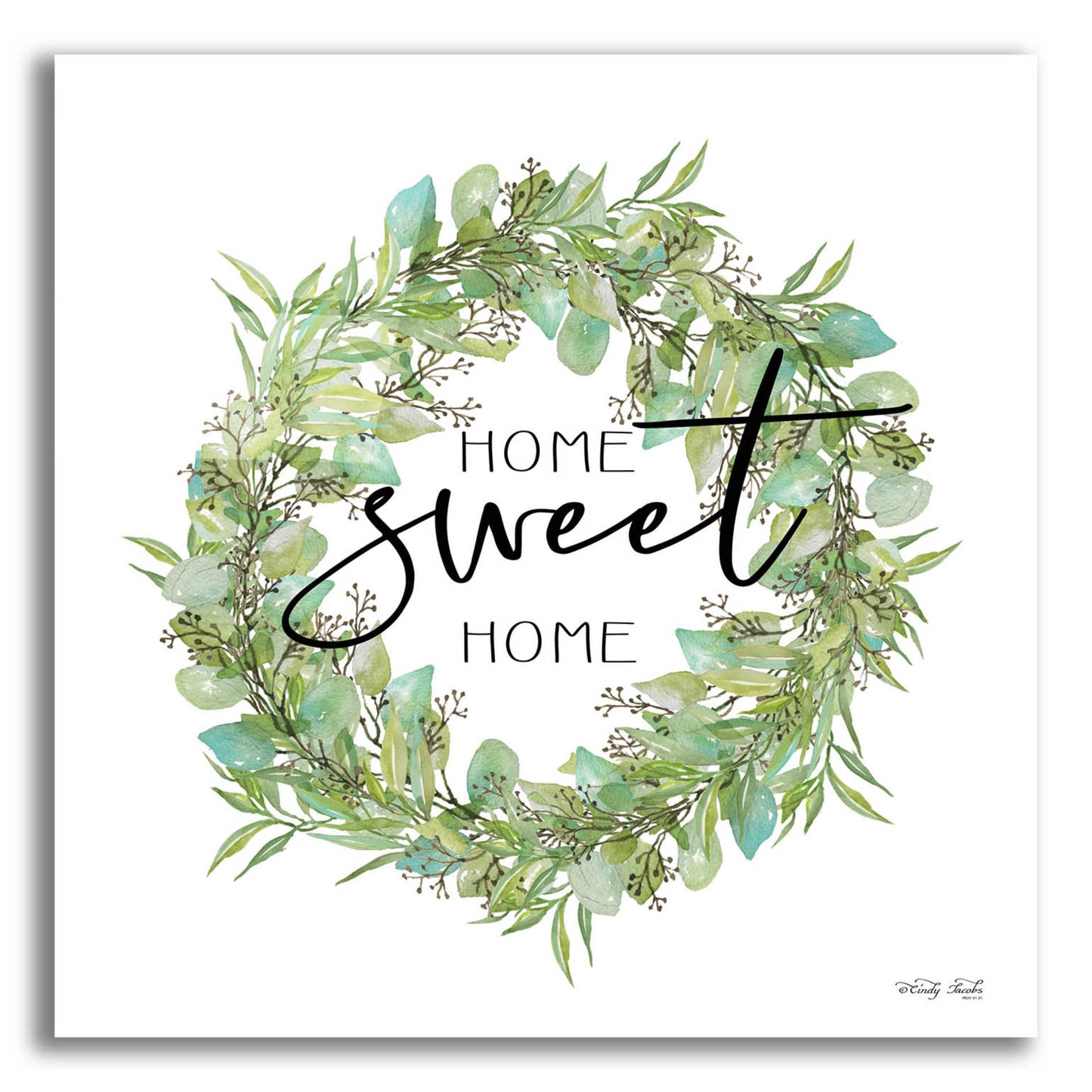 Epic Art 'Home Sweet Home Wreath I' by Cindy Jacobs, Acrylic Glass Wall Art,12x12