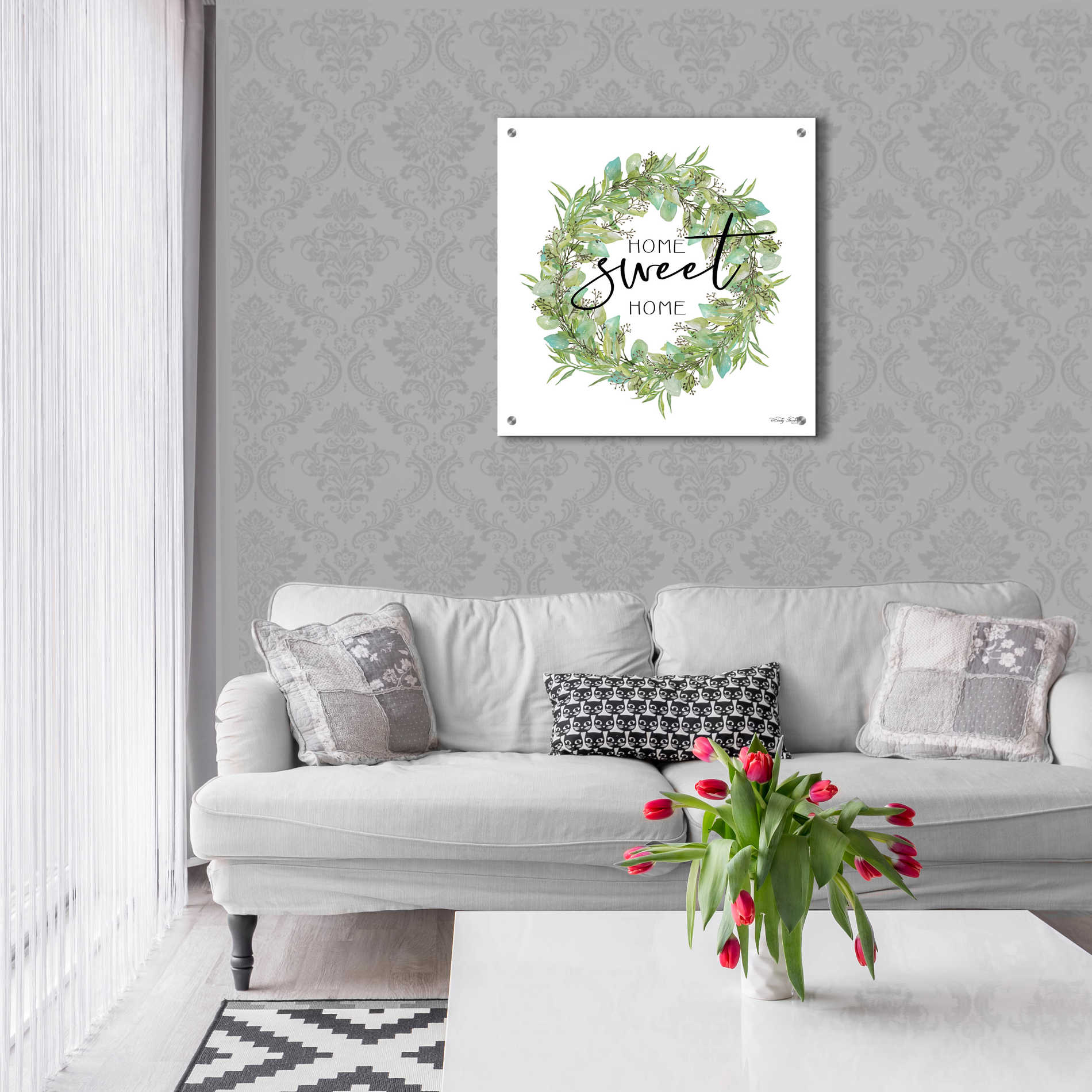 Epic Art 'Home Sweet Home Wreath I' by Cindy Jacobs, Acrylic Glass Wall Art,24x24