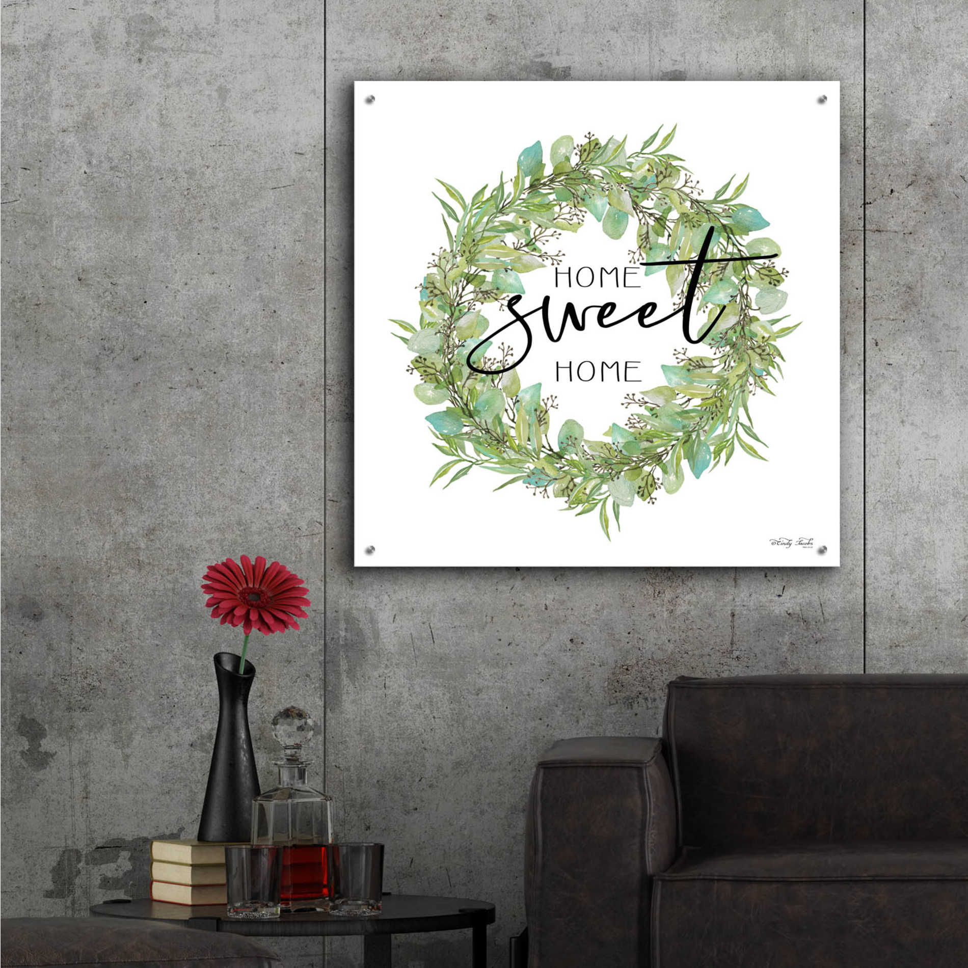 Epic Art 'Home Sweet Home Wreath I' by Cindy Jacobs, Acrylic Glass Wall Art,36x36