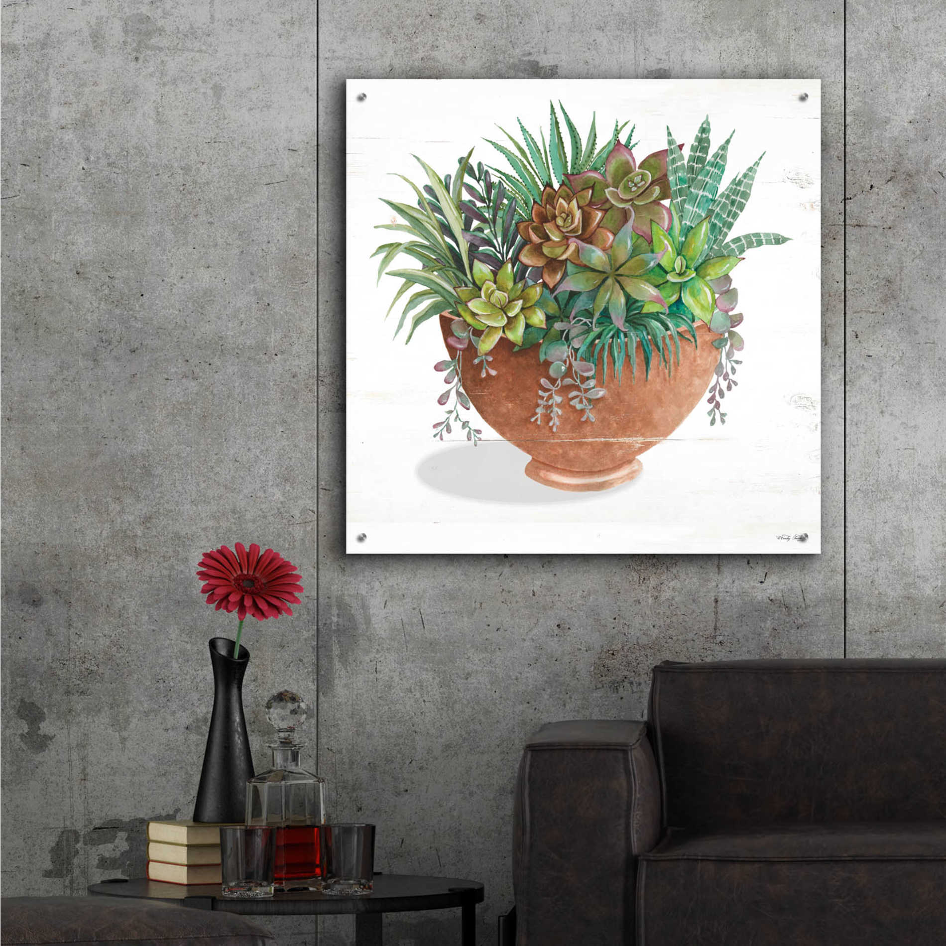 Epic Art 'Terracotta Succulents II' by Cindy Jacobs, Acrylic Glass Wall Art,36x36
