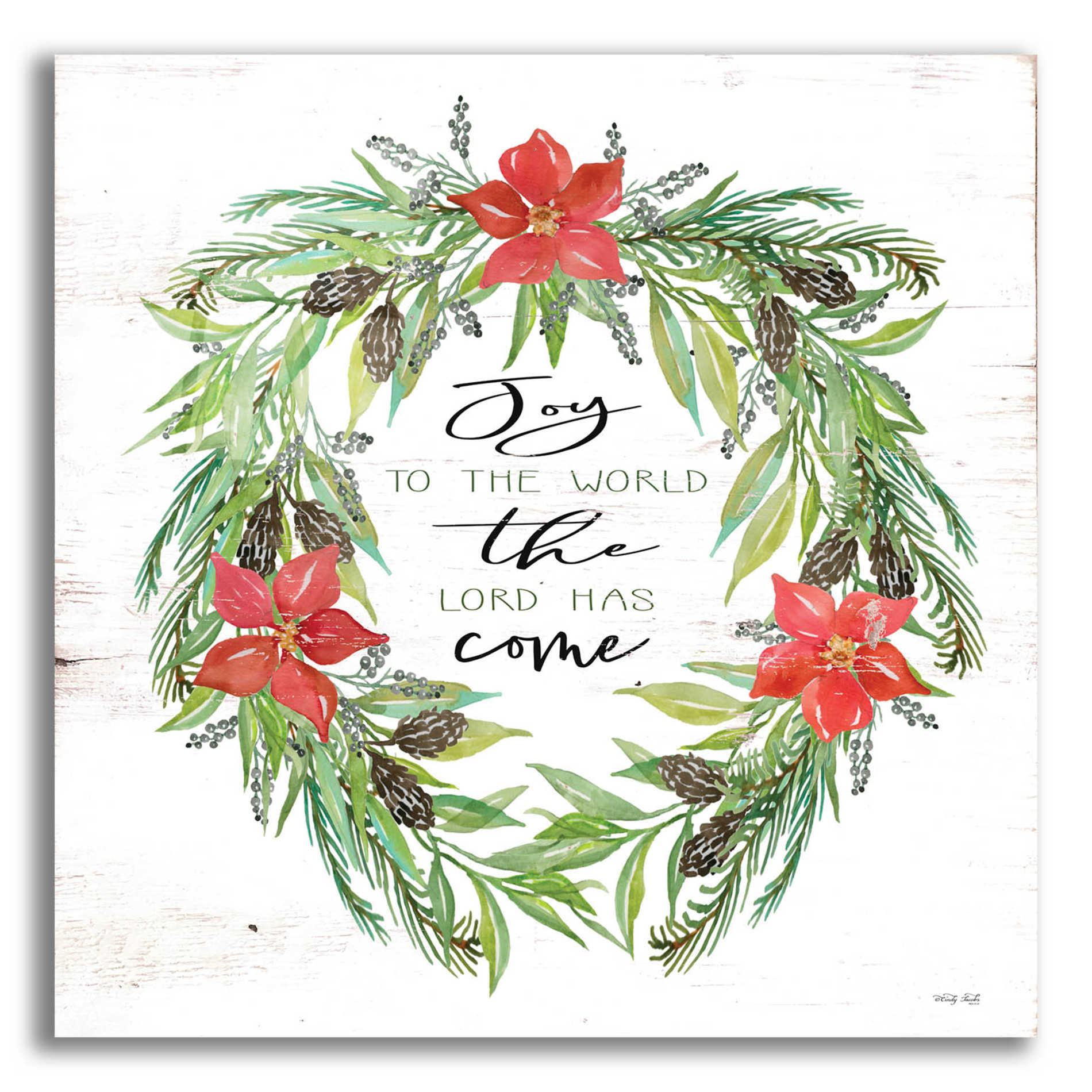 Epic Art 'Joy to the World Wreath' by Cindy Jacobs, Acrylic Glass Wall Art,12x12