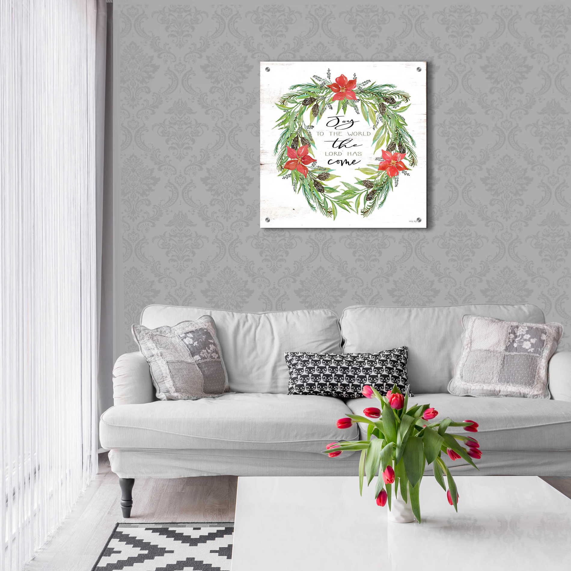 Epic Art 'Joy to the World Wreath' by Cindy Jacobs, Acrylic Glass Wall Art,24x24