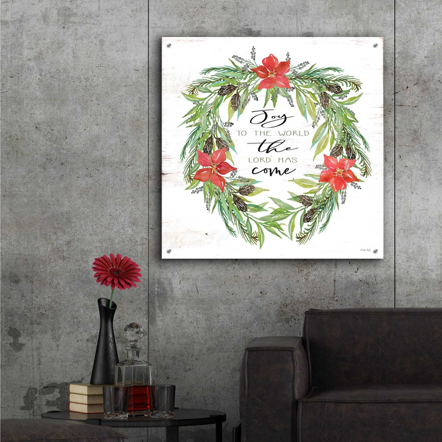 Epic Art 'Joy to the World Wreath' by Cindy Jacobs, Acrylic Glass Wall Art,36x36