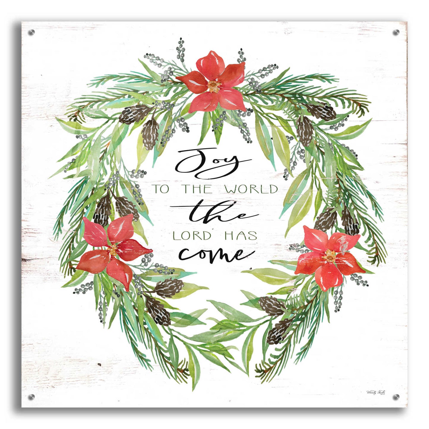 Epic Art 'Joy to the World Wreath' by Cindy Jacobs, Acrylic Glass Wall Art,36x36