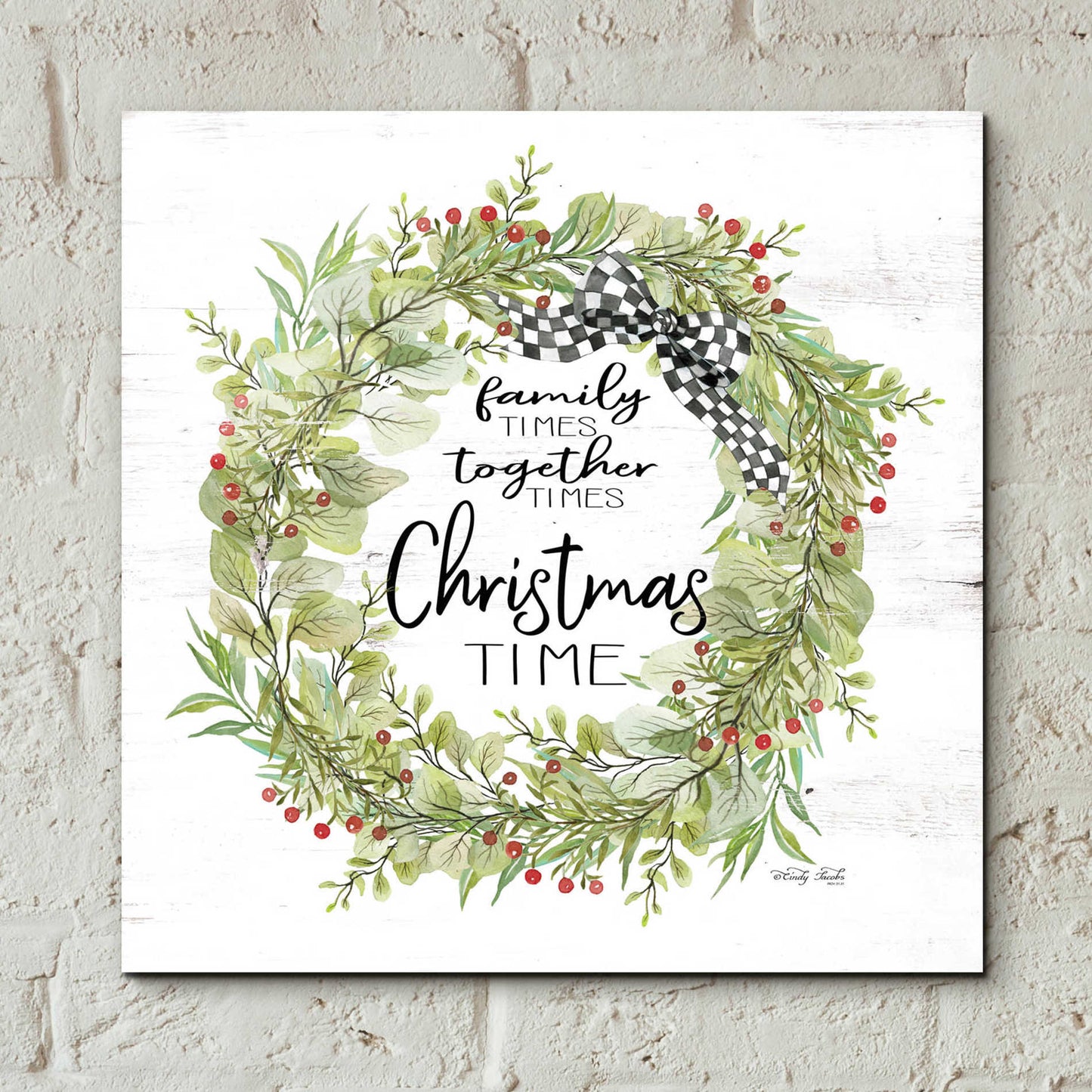 Epic Art 'Christmas Time Wreath' by Cindy Jacobs, Acrylic Glass Wall Art,12x12