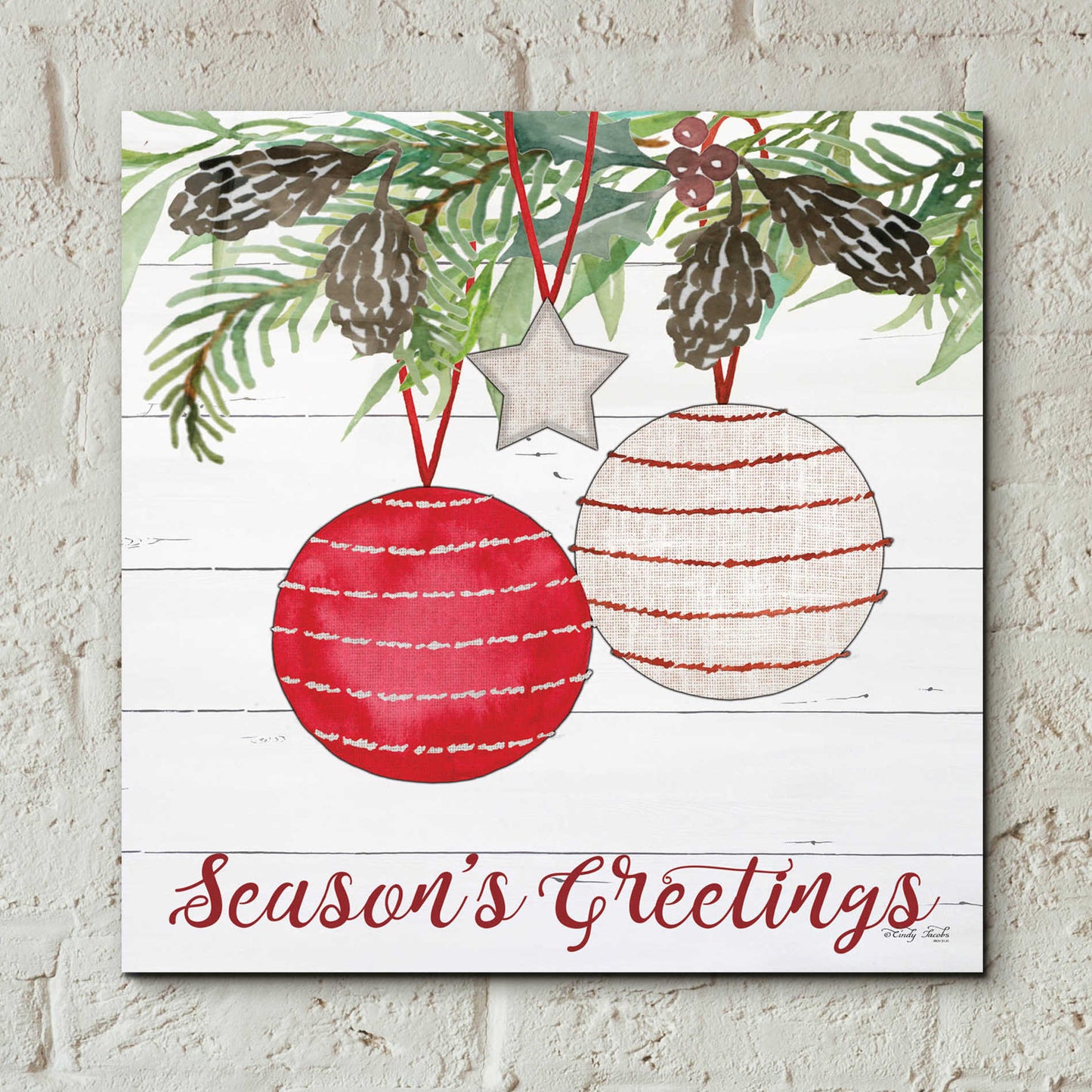 Epic Art 'Season's Greetings Ornaments' by Cindy Jacobs, Acrylic Glass Wall Art,12x12