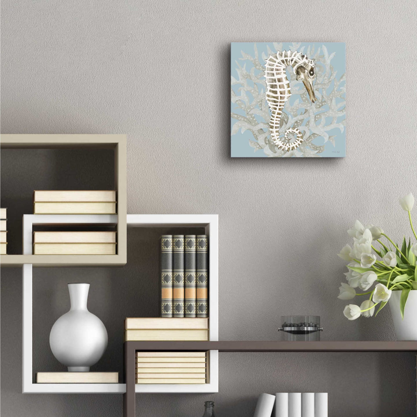 Epic Art 'Coral Seahorse I' by Cindy Jacobs, Acrylic Glass Wall Art,12x12