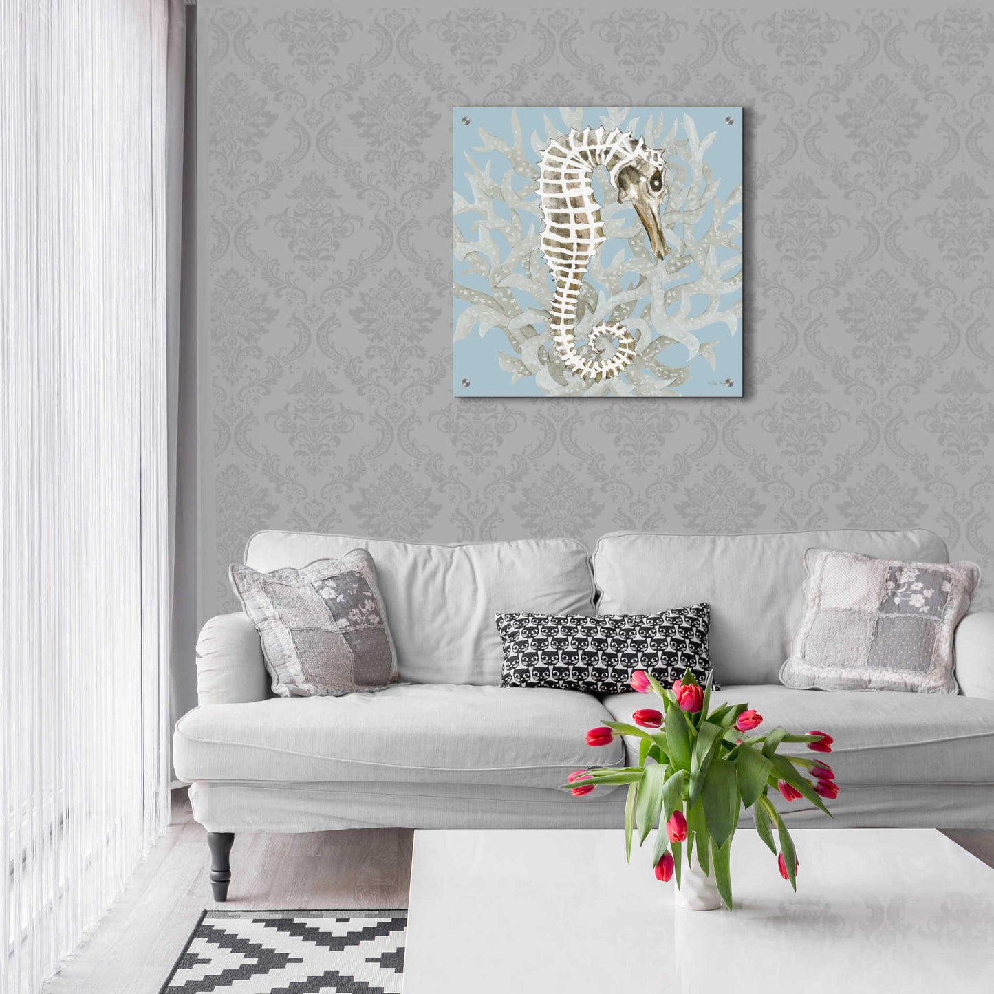 Epic Art 'Coral Seahorse I' by Cindy Jacobs, Acrylic Glass Wall Art,24x24