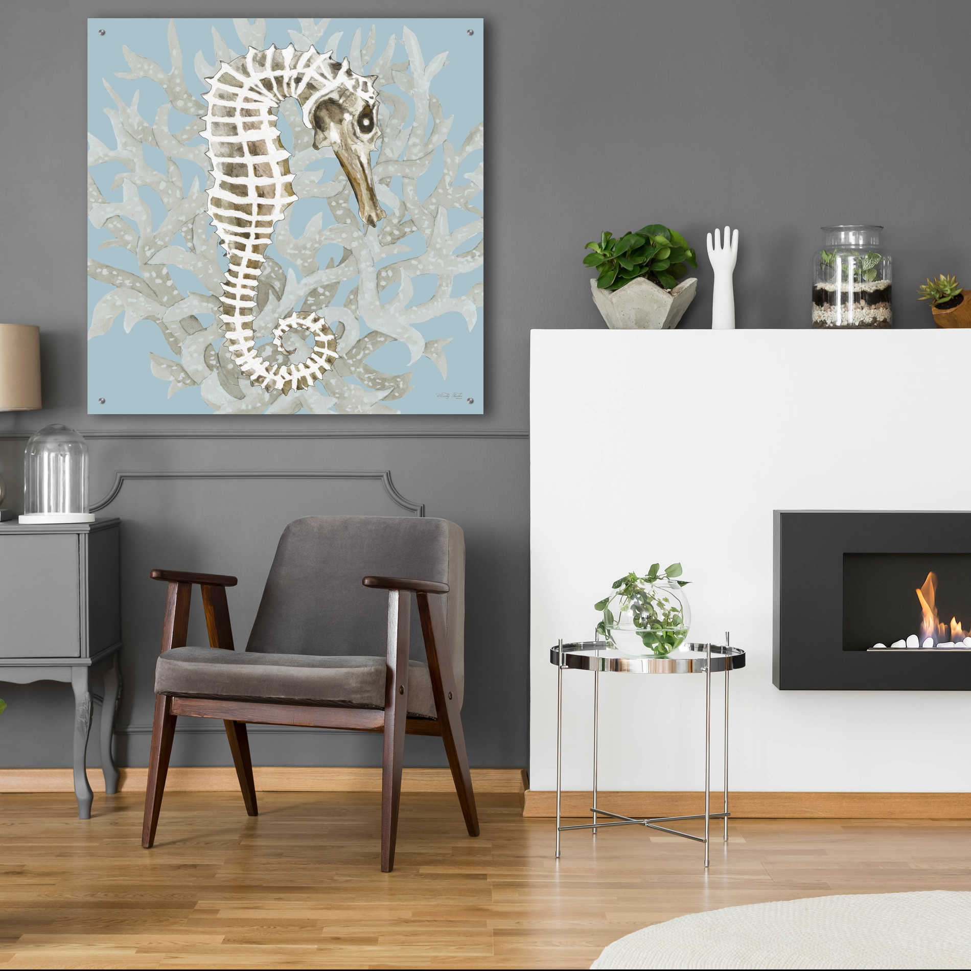 Epic Art 'Coral Seahorse I' by Cindy Jacobs, Acrylic Glass Wall Art,36x36