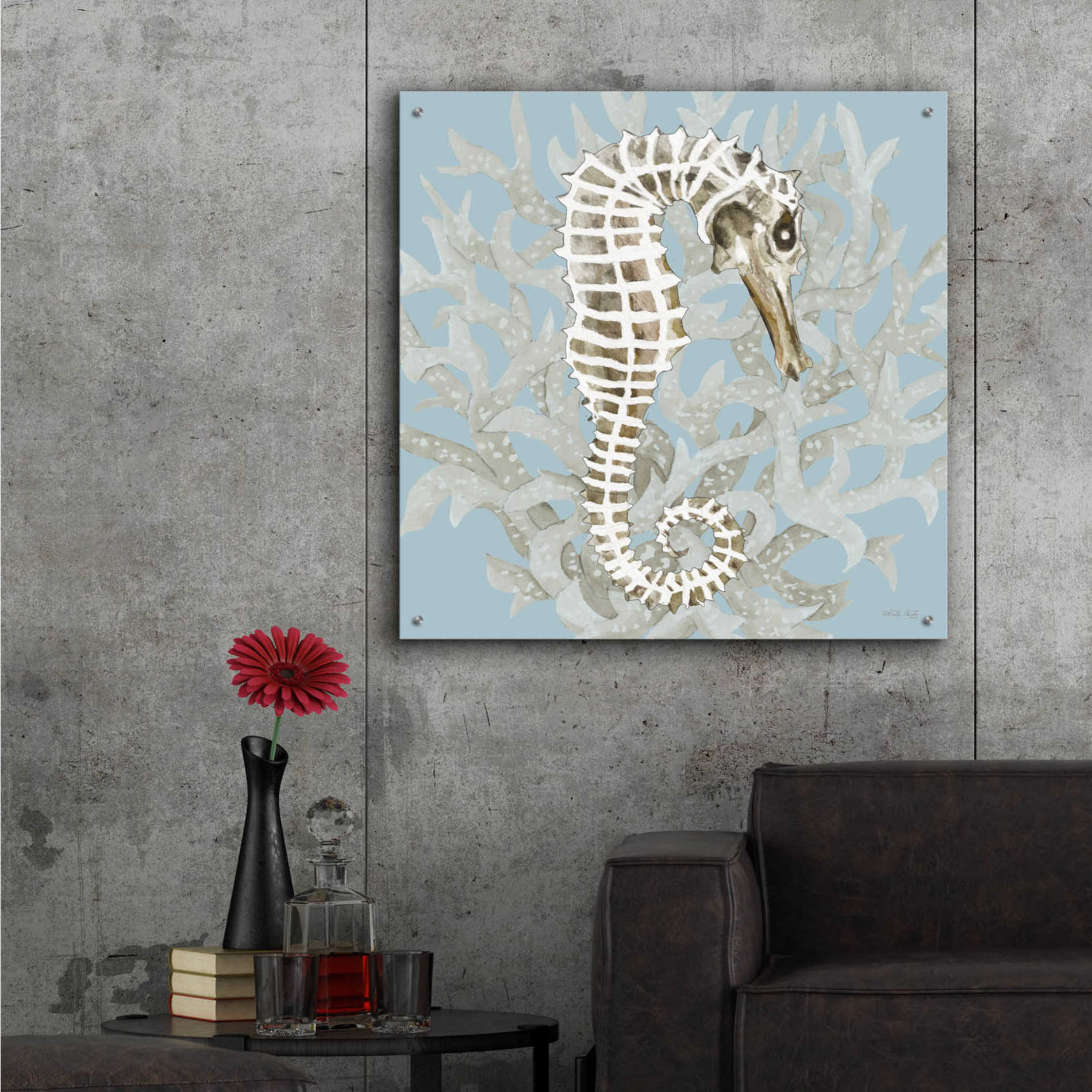 Epic Art 'Coral Seahorse I' by Cindy Jacobs, Acrylic Glass Wall Art,36x36