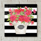 Epic Art 'Fuchsia Flores Stripes' by Cindy Jacobs, Acrylic Glass Wall Art,12x12