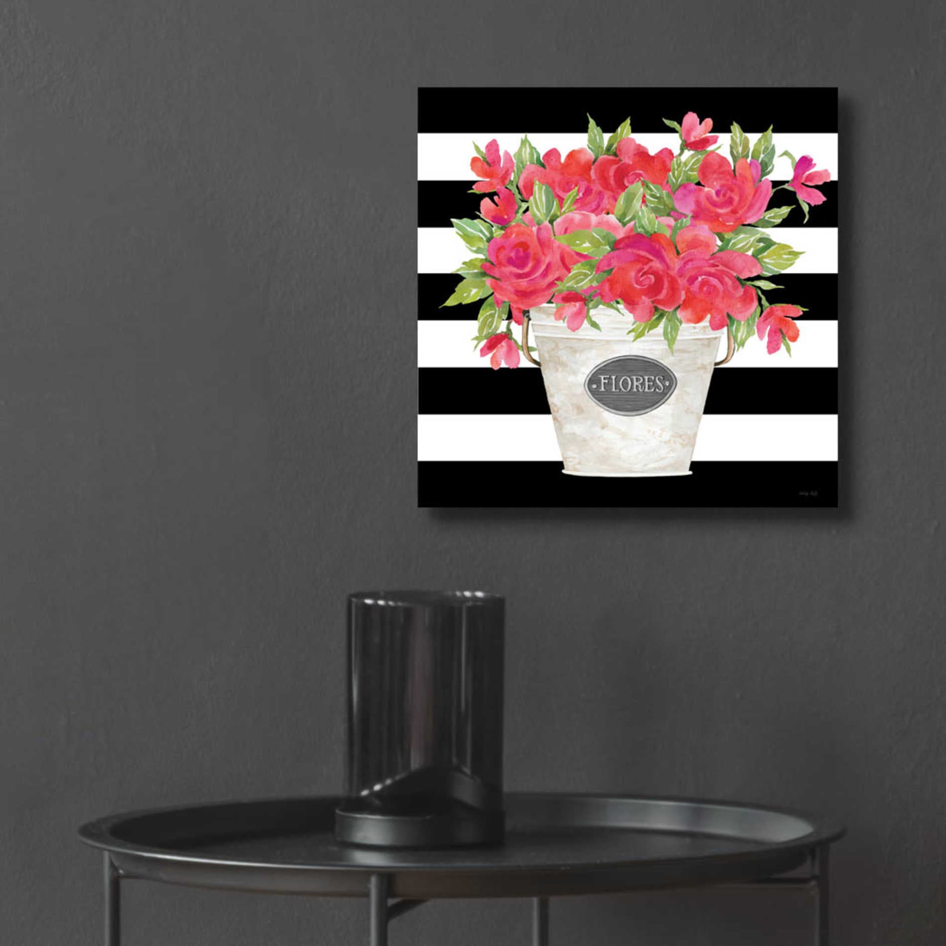 Epic Art 'Fuchsia Flores Stripes' by Cindy Jacobs, Acrylic Glass Wall Art,12x12