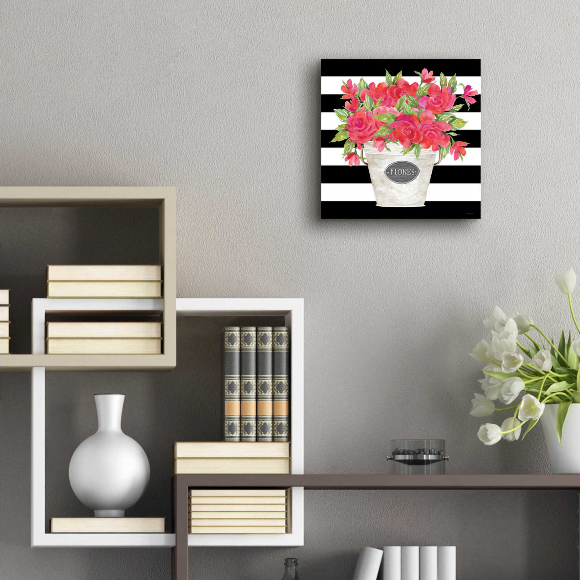 Epic Art 'Fuchsia Flores Stripes' by Cindy Jacobs, Acrylic Glass Wall Art,12x12